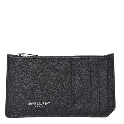 Saint Laurent Grained Calfskin 5 Fragments Zip Pouch Card Holder Black 1 of 8