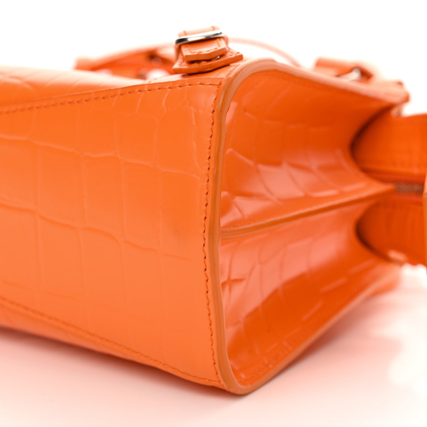 Semi Shiny Calfskin Crocodile Embossed Neo Classic Silver Hardware Mini City Orange