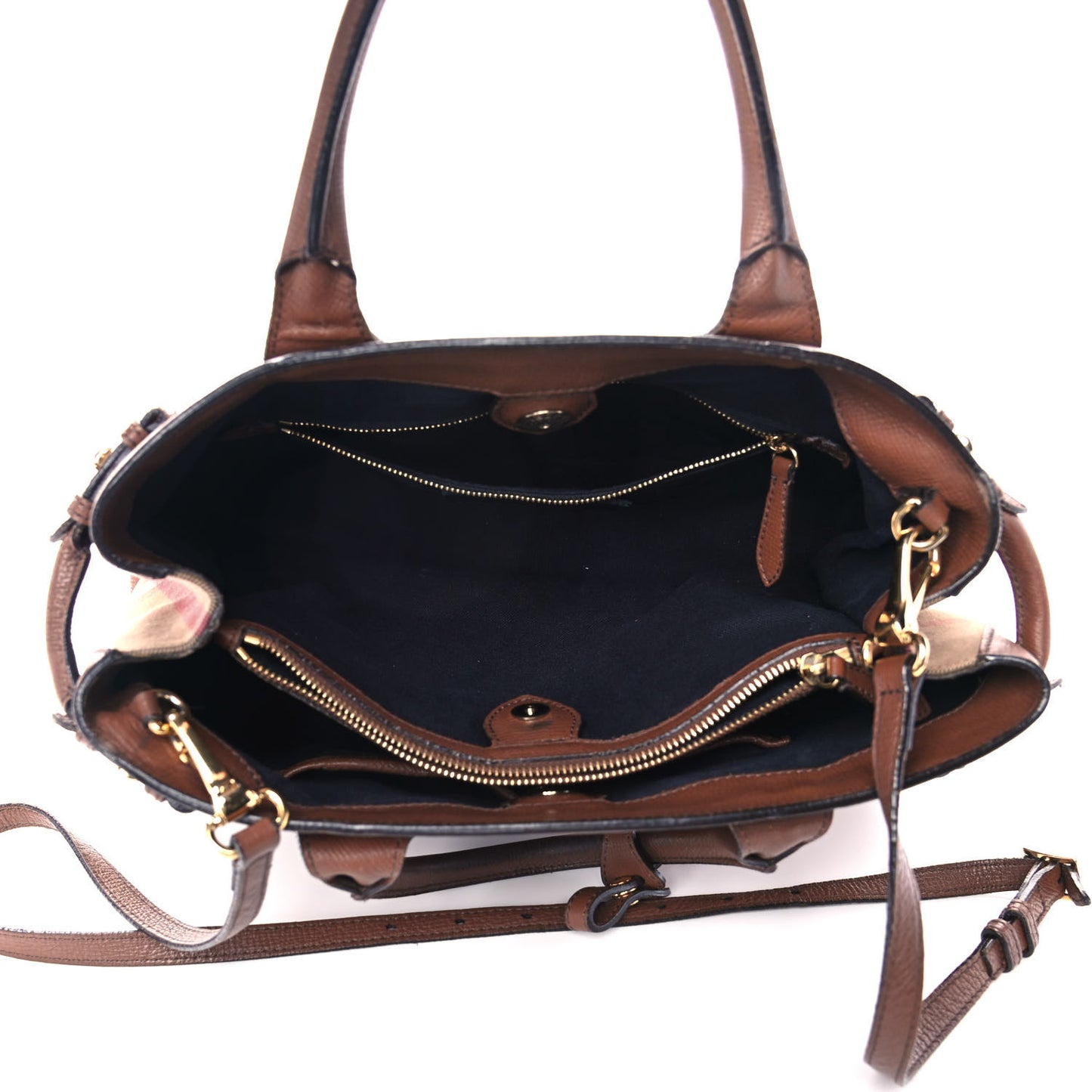 Grainy Calfskin House Check Medium Banner Tote Tan