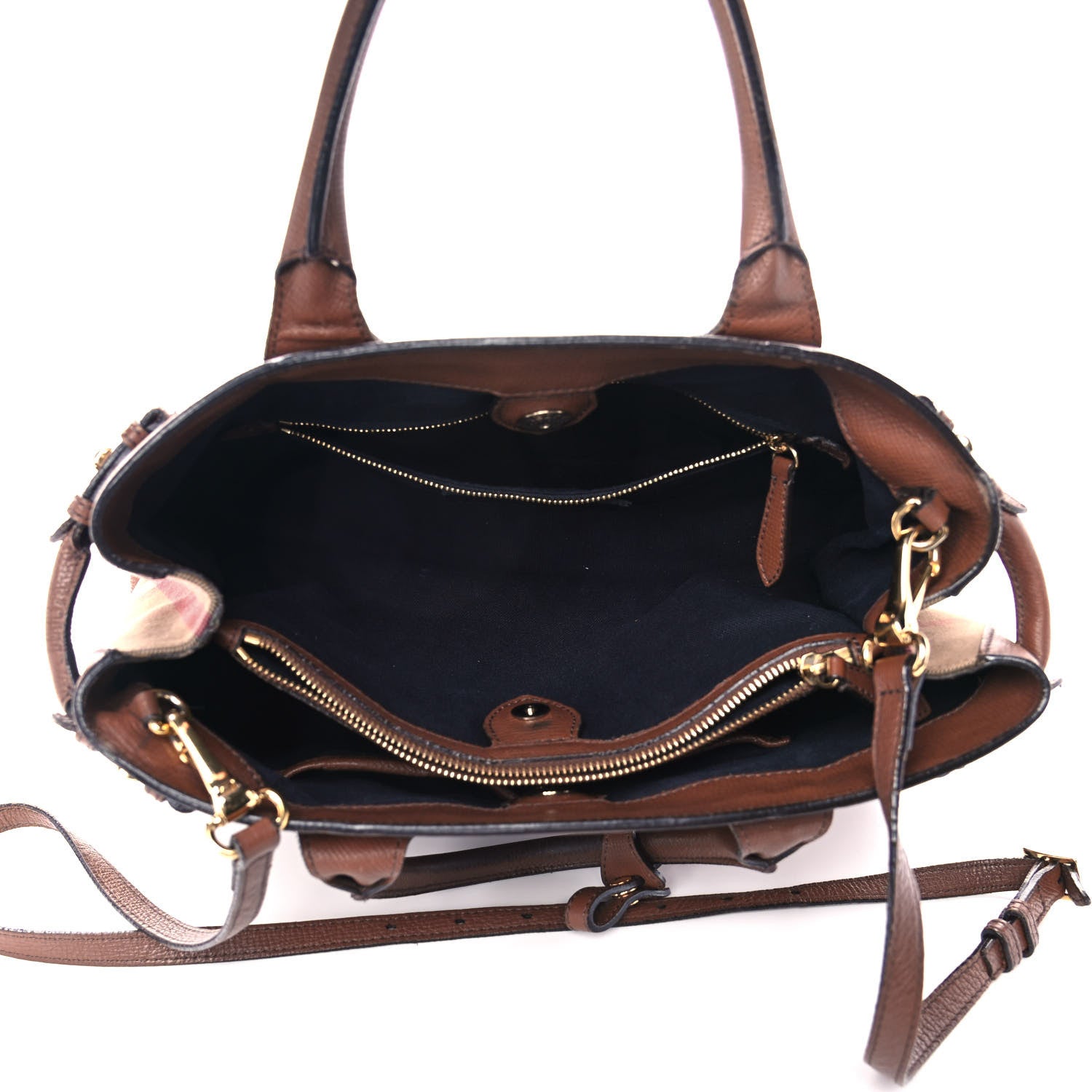 Burberry Grainy Calfskin House Check Medium Banner Tote Tan 5 of 17