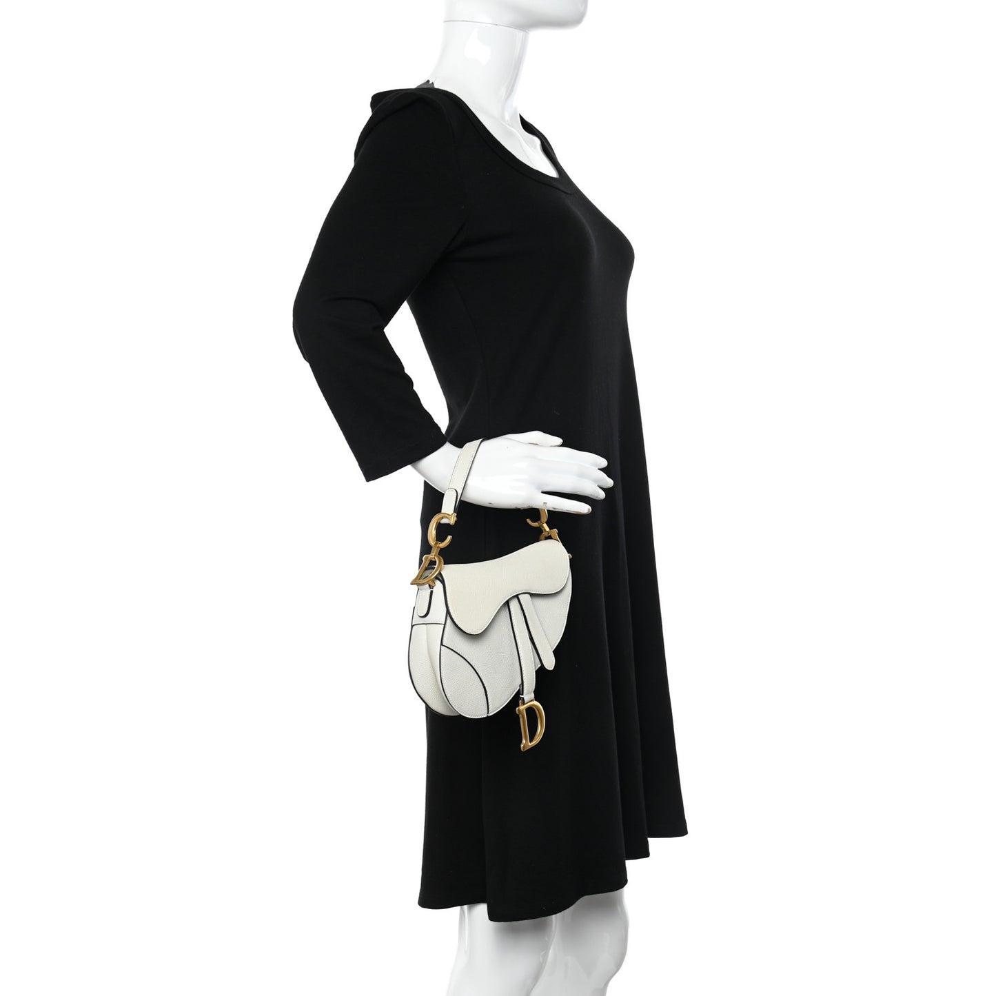 Grained Calfskin Mini Saddle Bag White