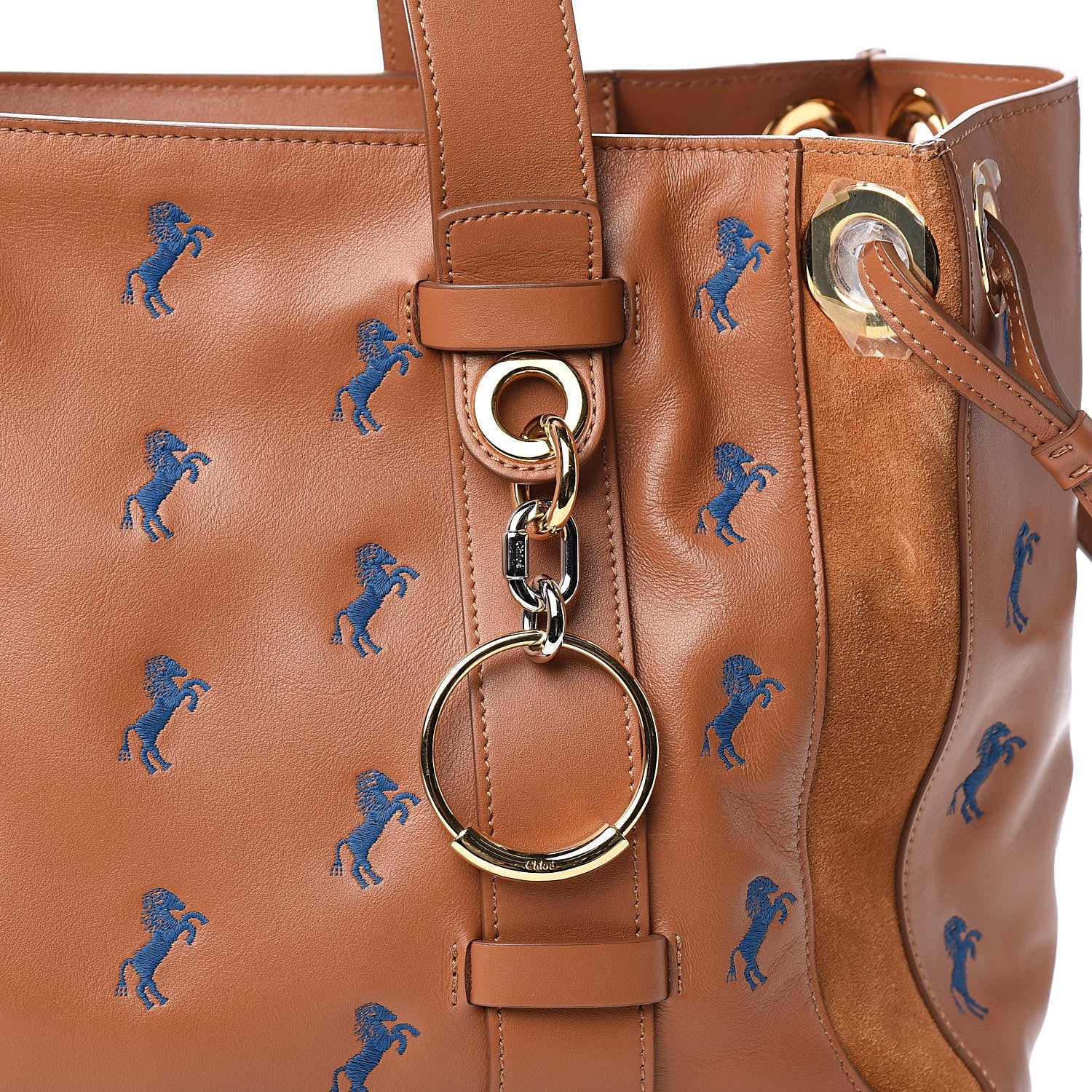 Chloe Smooth Calfskin Little Horses Embroidered Tao Zipped Tote Caramel 10 of 10