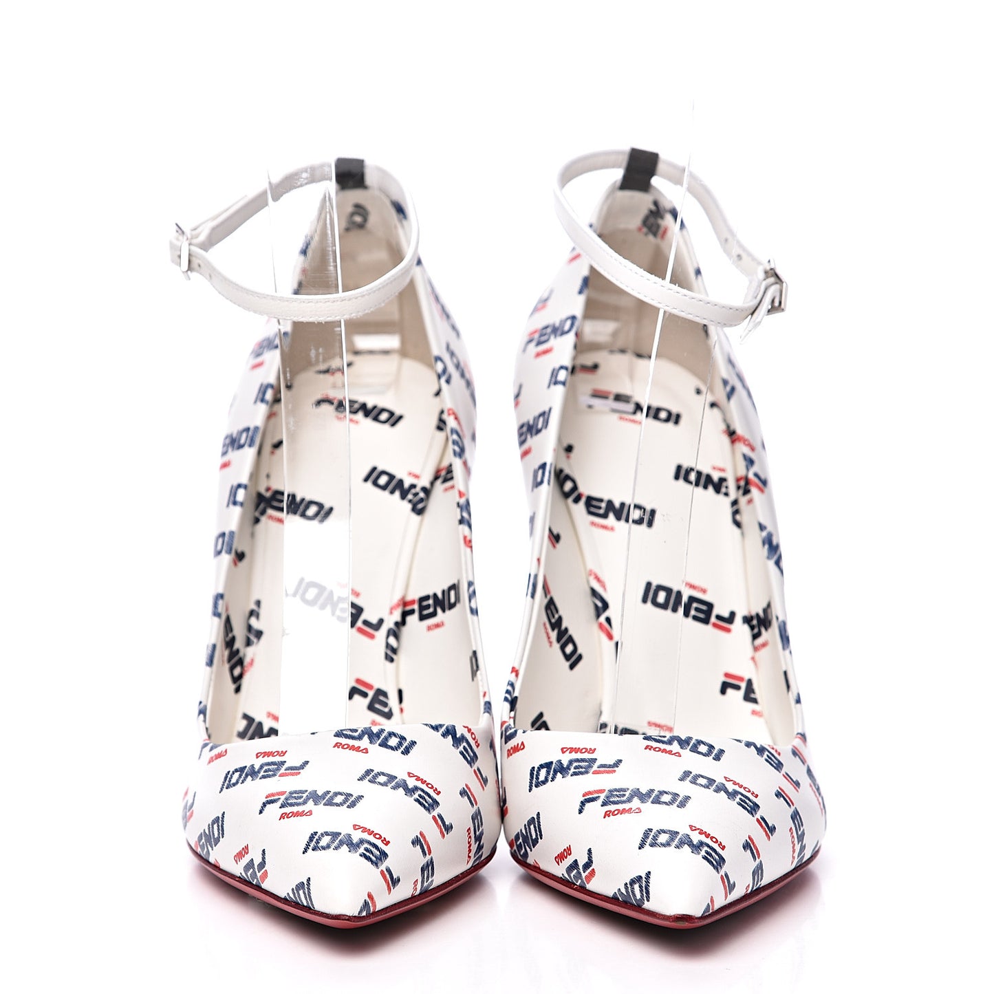 X FILA Vitello Mania Logo Print High Heel Pumps 36 White Blue Red Fragola