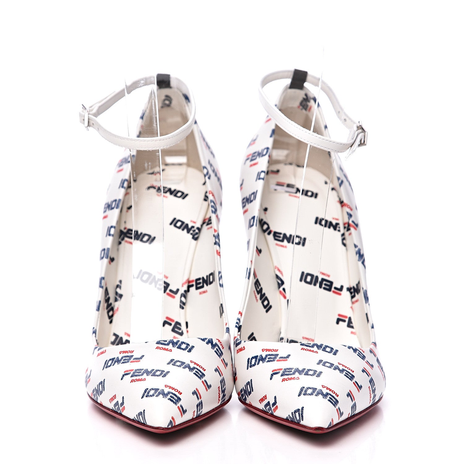 Fendi X FILA Vitello Mania Logo Print High Heel Pumps 36 White Blue Red Fragola 2 of 9