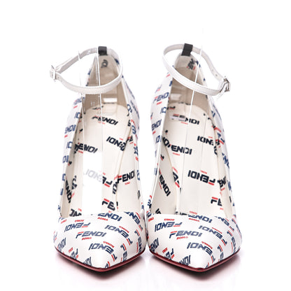 Fendi X FILA Vitello Mania Logo Print High Heel Pumps 36 White Blue Red Fragola 2 of 9