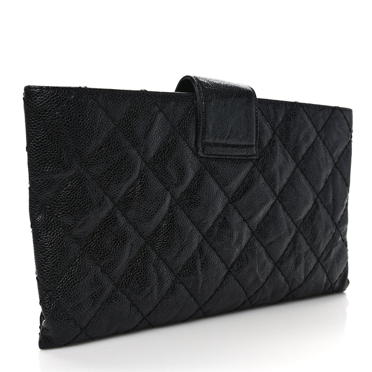 Caviar Quilted Coco Pleats Clutch Black