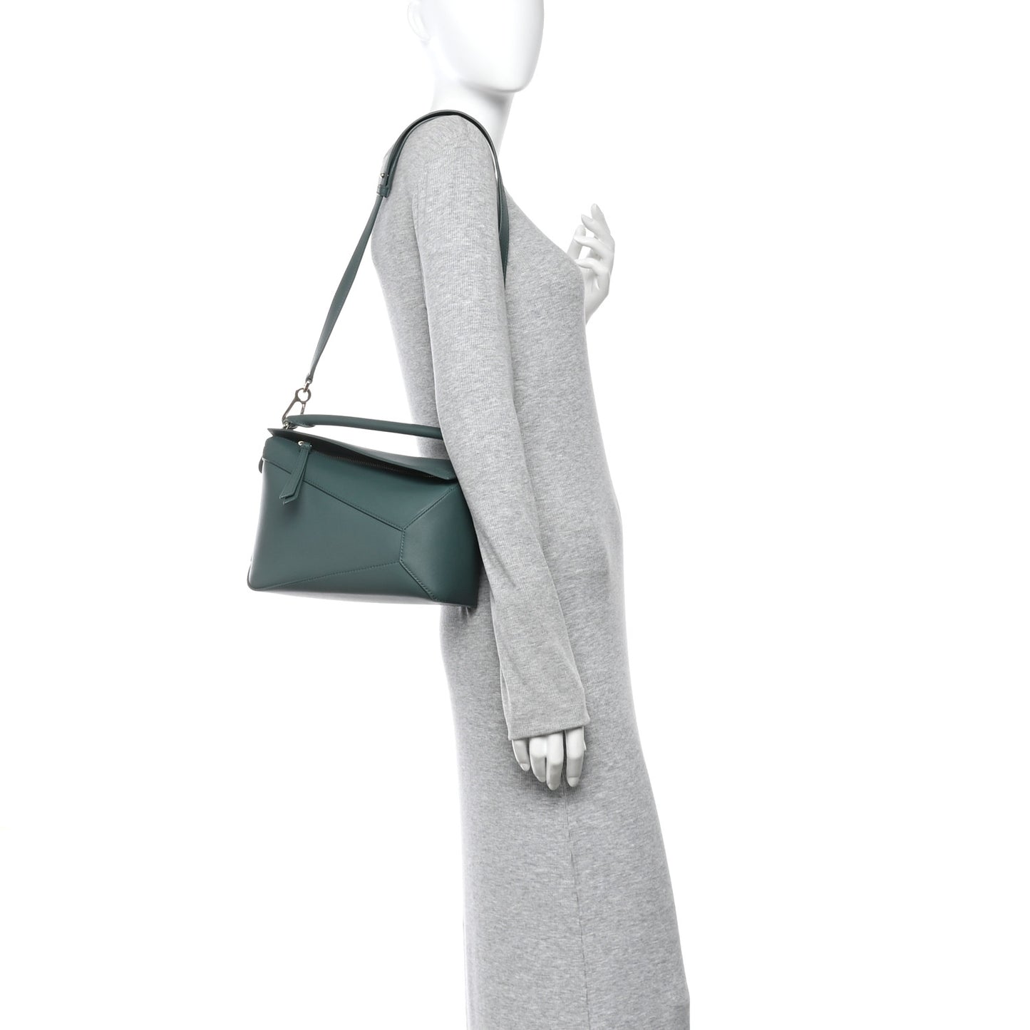 Calfskin Small Puzzle Edge Bag Bottle Green