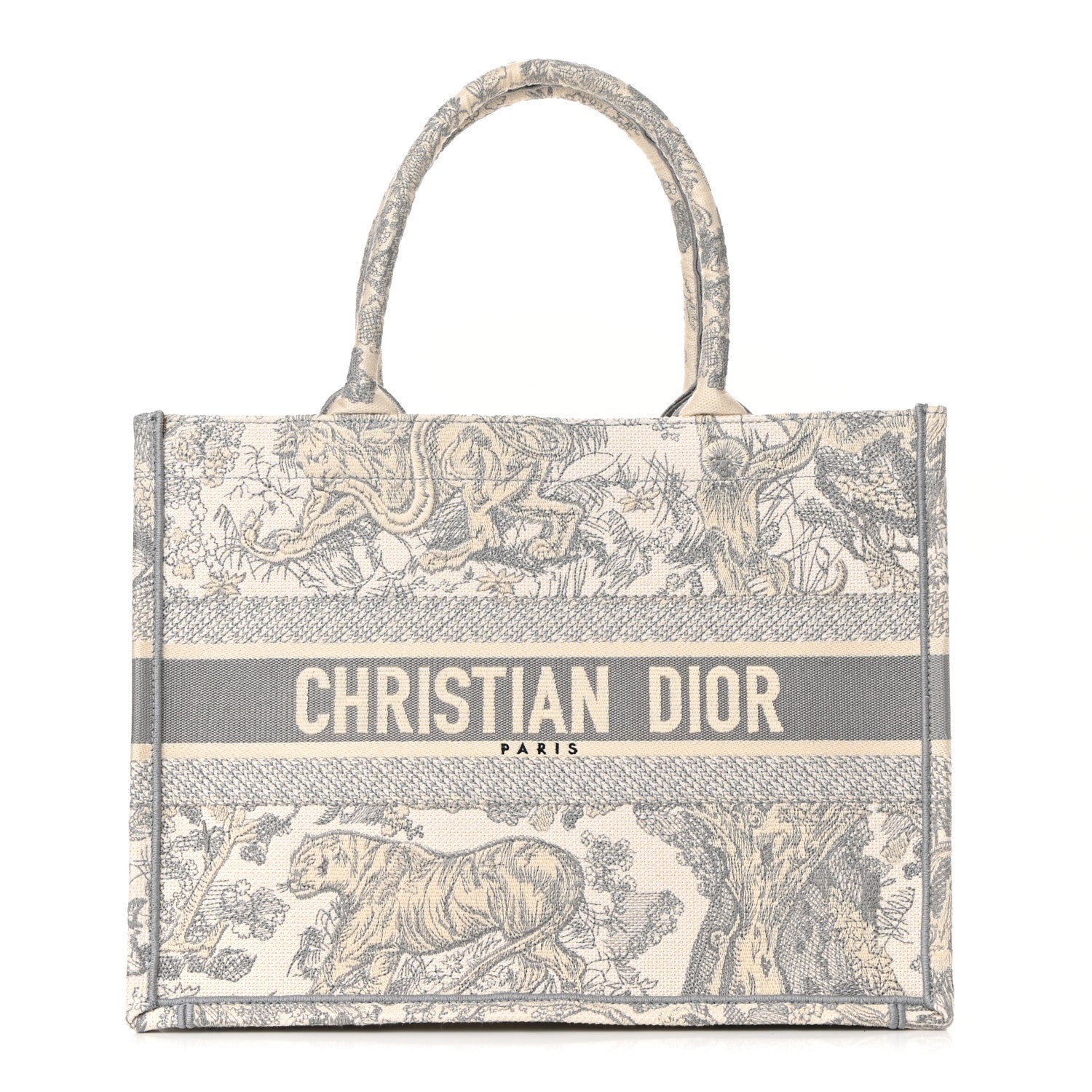 Christian Dior Canvas Embroidered Medium Dioriviera Toile De Jouy Book Tote Gray 1 of 9