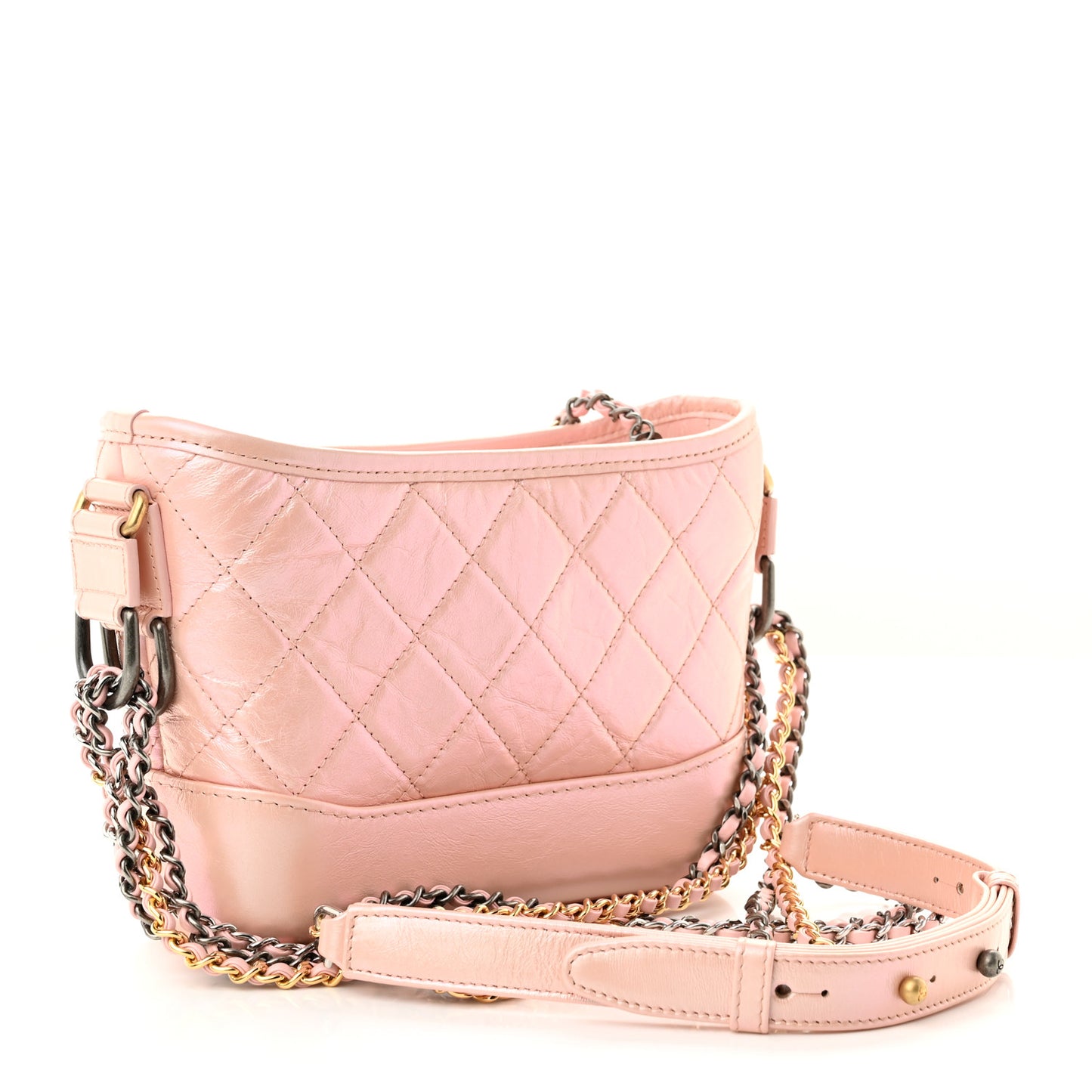 Iridescent Aged Calfskin Quilted Small Gabrielle Hobo Rose