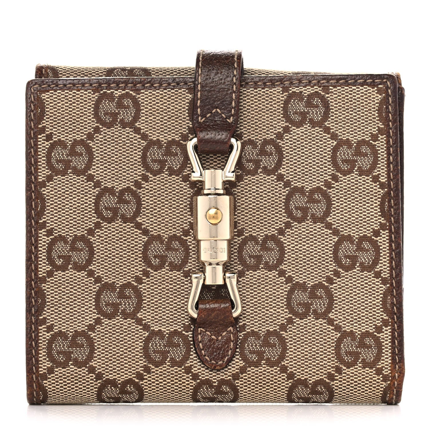 Gucci Monogram Piston Lock Compact Wallet Beige 1 of 14