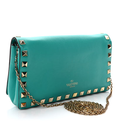 Valentino Garavani Calfskin Rockstud Flap Wallet On Chain Opaline Green 3 of 10