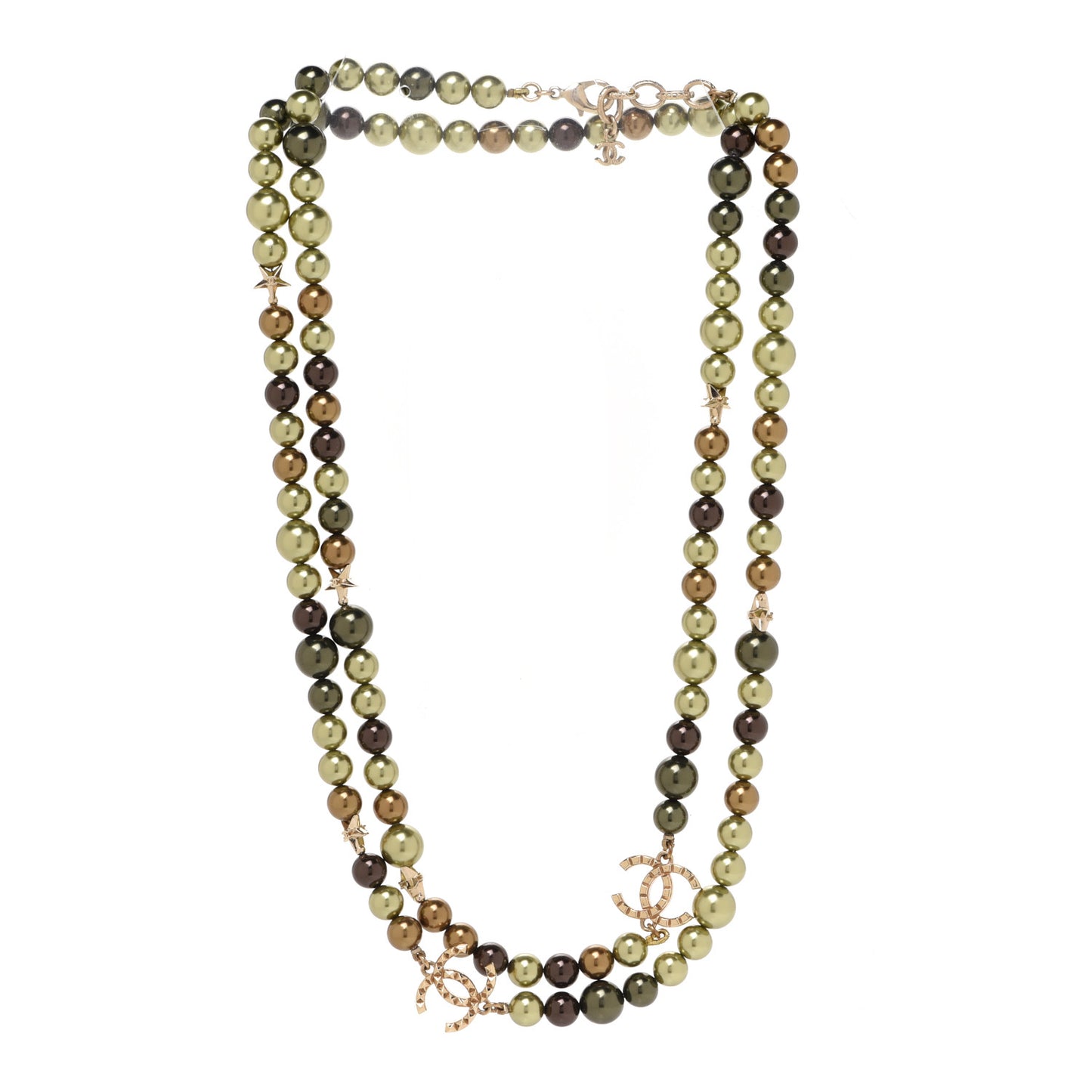Metal Textured Bead CC Long Necklace Gold Multicolor