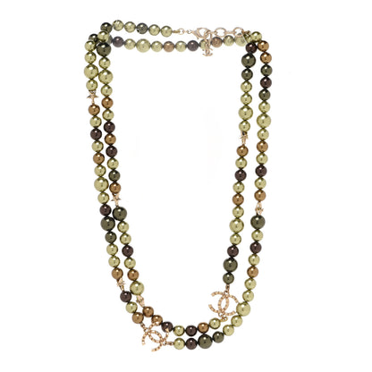 Chanel Metal Textured Bead CC Long Necklace Gold Multicolor 3 of 5