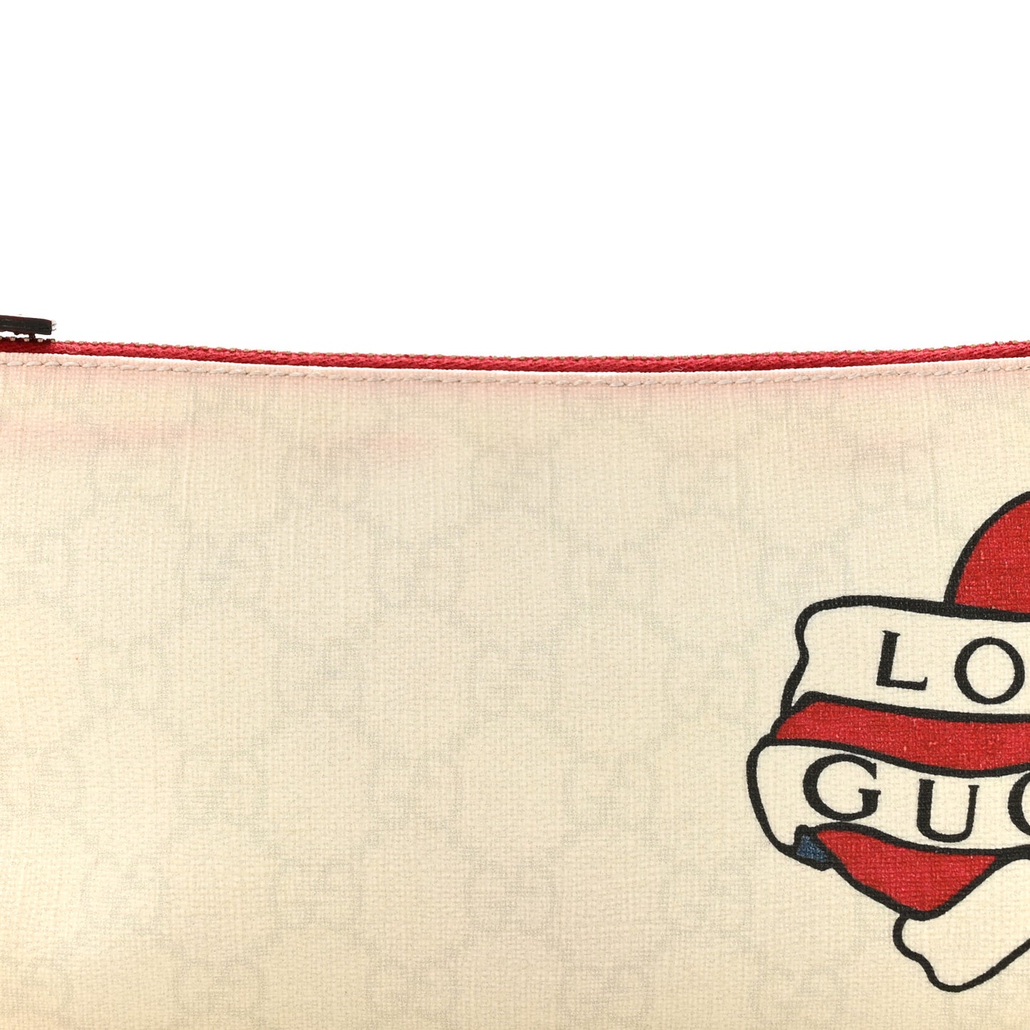 GG Plus Monogram Tattoo Heart Boat Pochette Off White Red