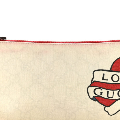 Gucci GG Plus Monogram Tattoo Heart Boat Pochette Off White Red 7 of 12