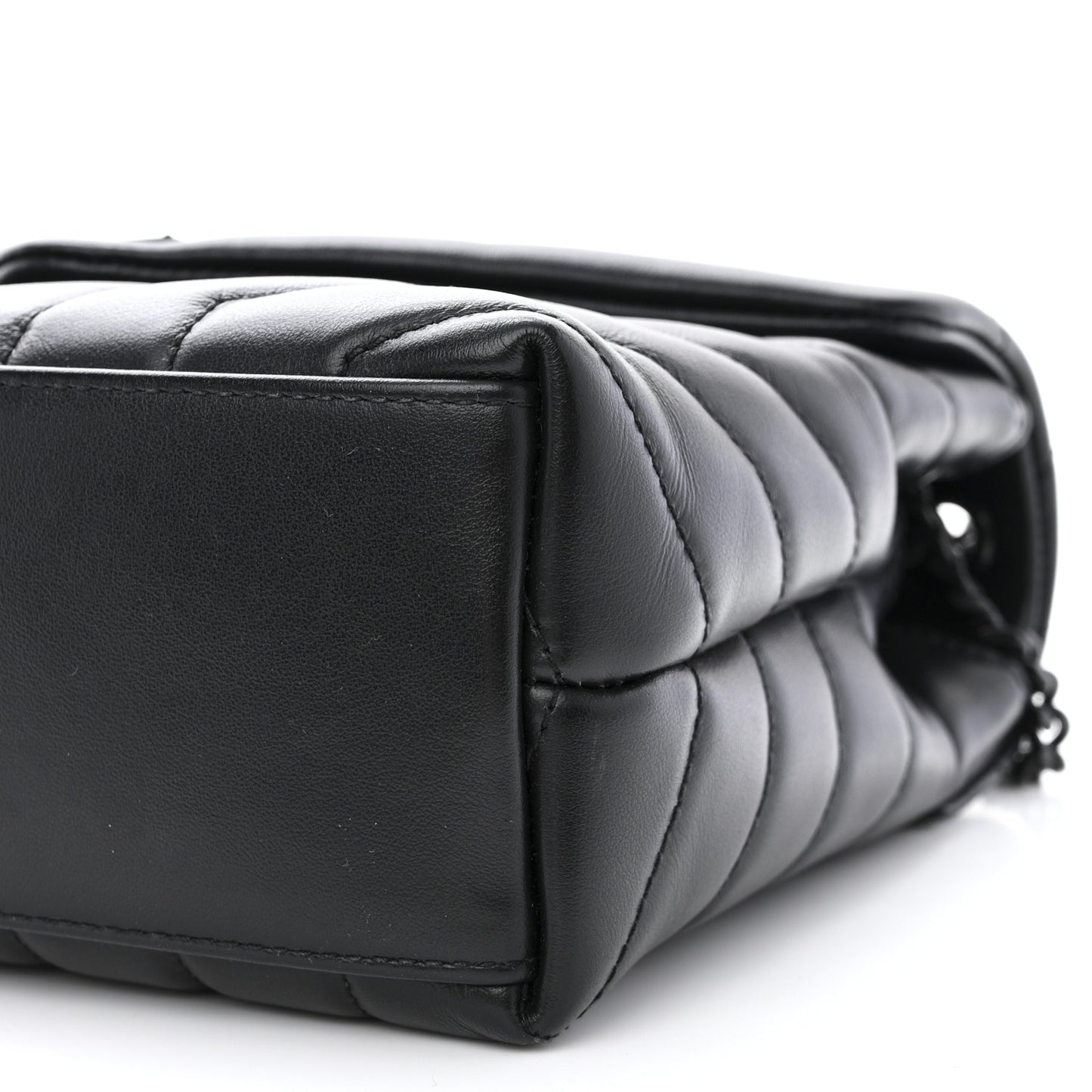 Calfskin Y Quilted Monogram Monochrome Small Loulou Chain Satchel Black