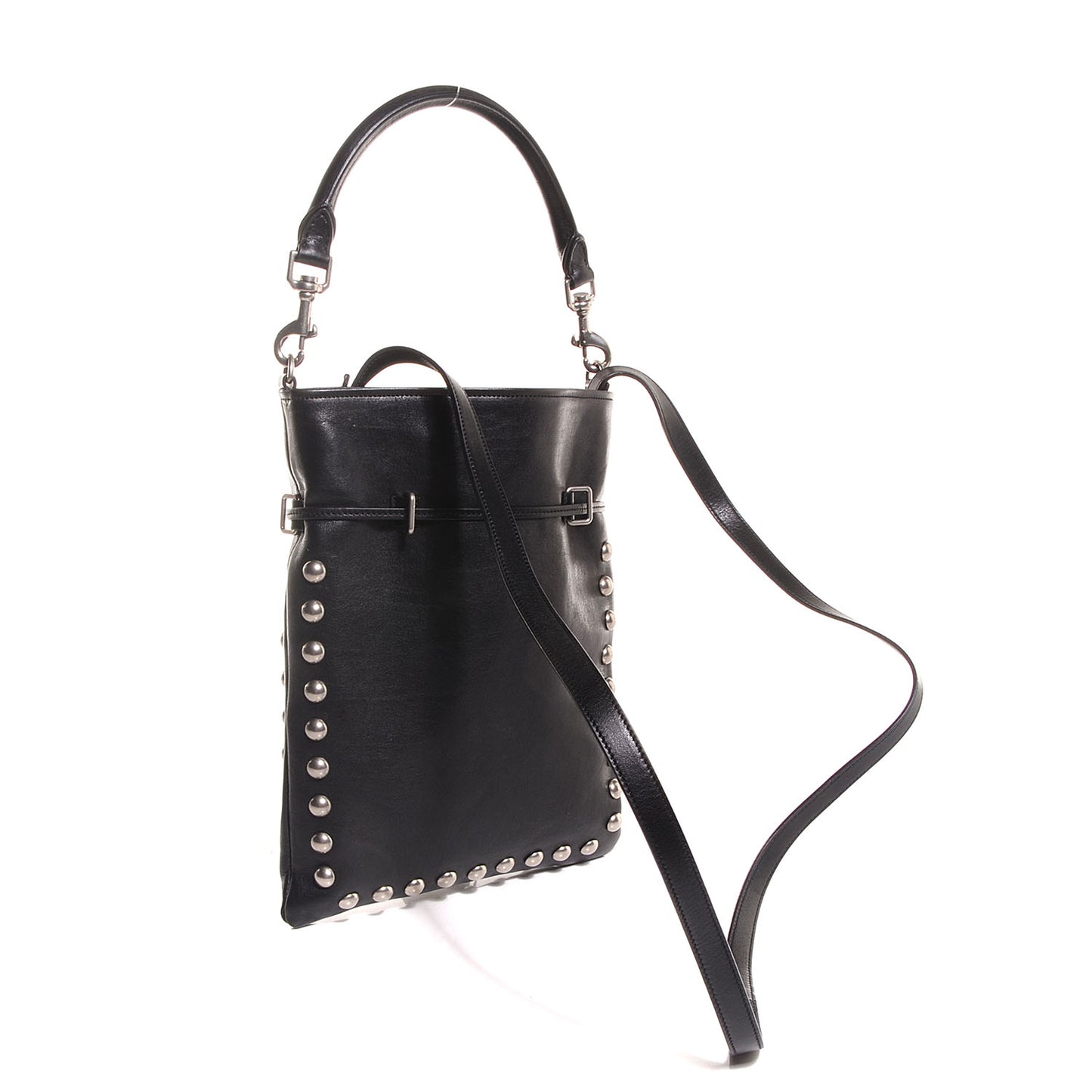 Calfskin Studded Monogram Flat Bucket Black