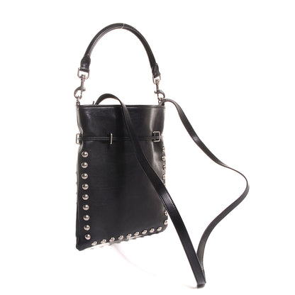Saint Laurent Calfskin Studded Monogram Flat Bucket Black 3 of 7