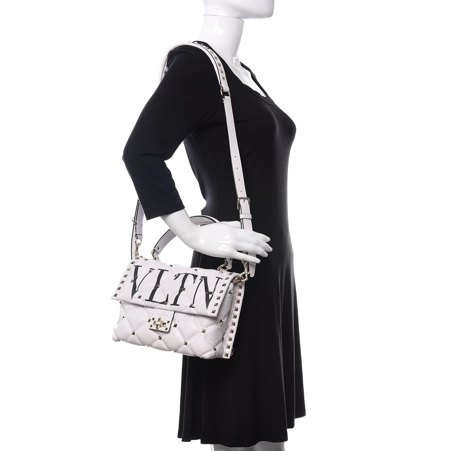 Valentino Garavani Lambskin VLTN Print Candystud Top Handle Bag Optic White Black 2 of 12