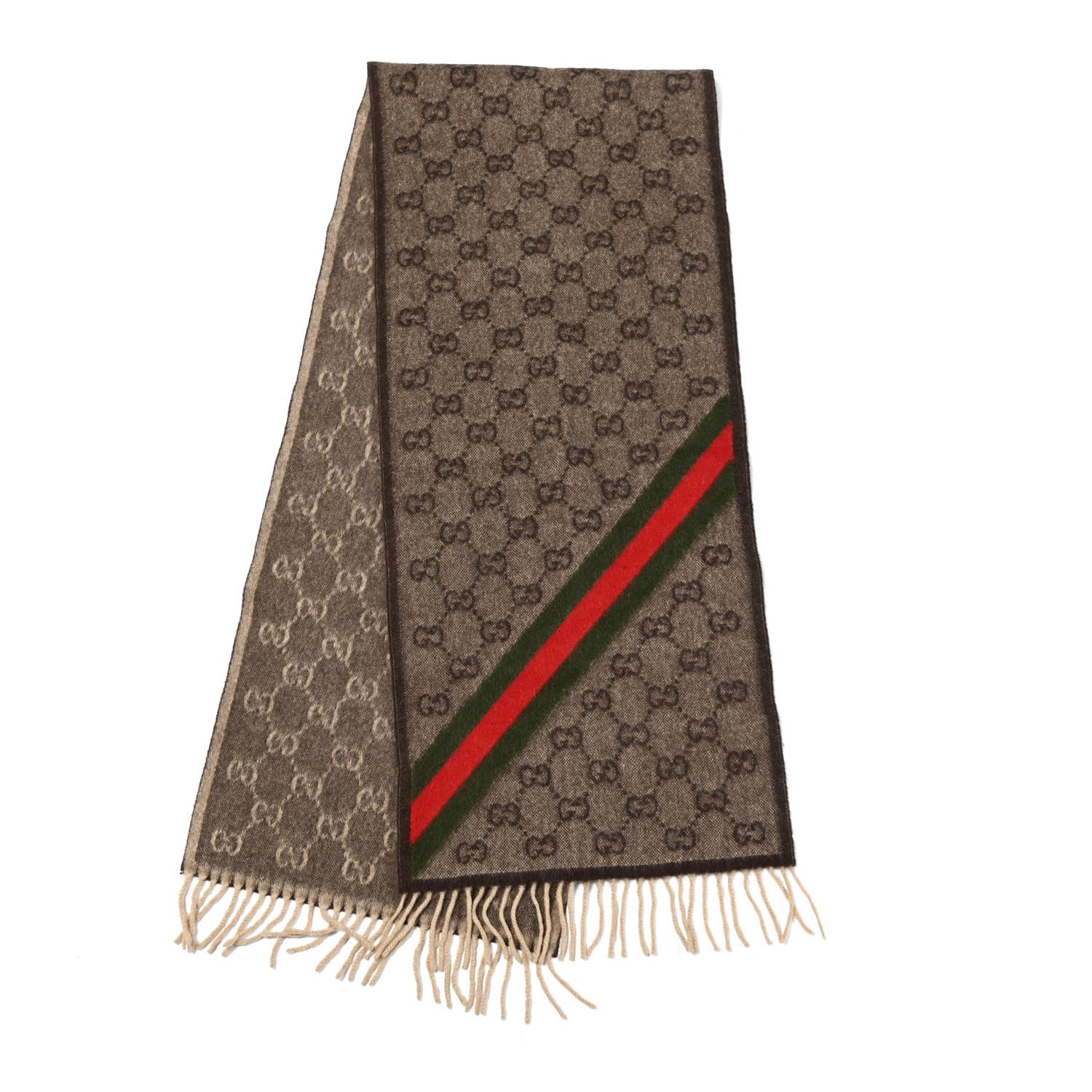 Gucci Wool Angora Monogram Web Scarf Dark Brown 2 of 3