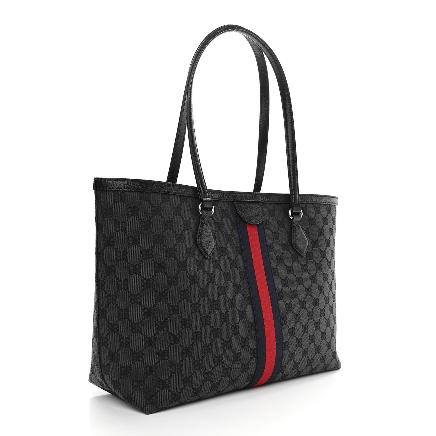 X BALENCIAGA BB Monogram Web Graffiti Medium Ophidia Shopping Tote Black