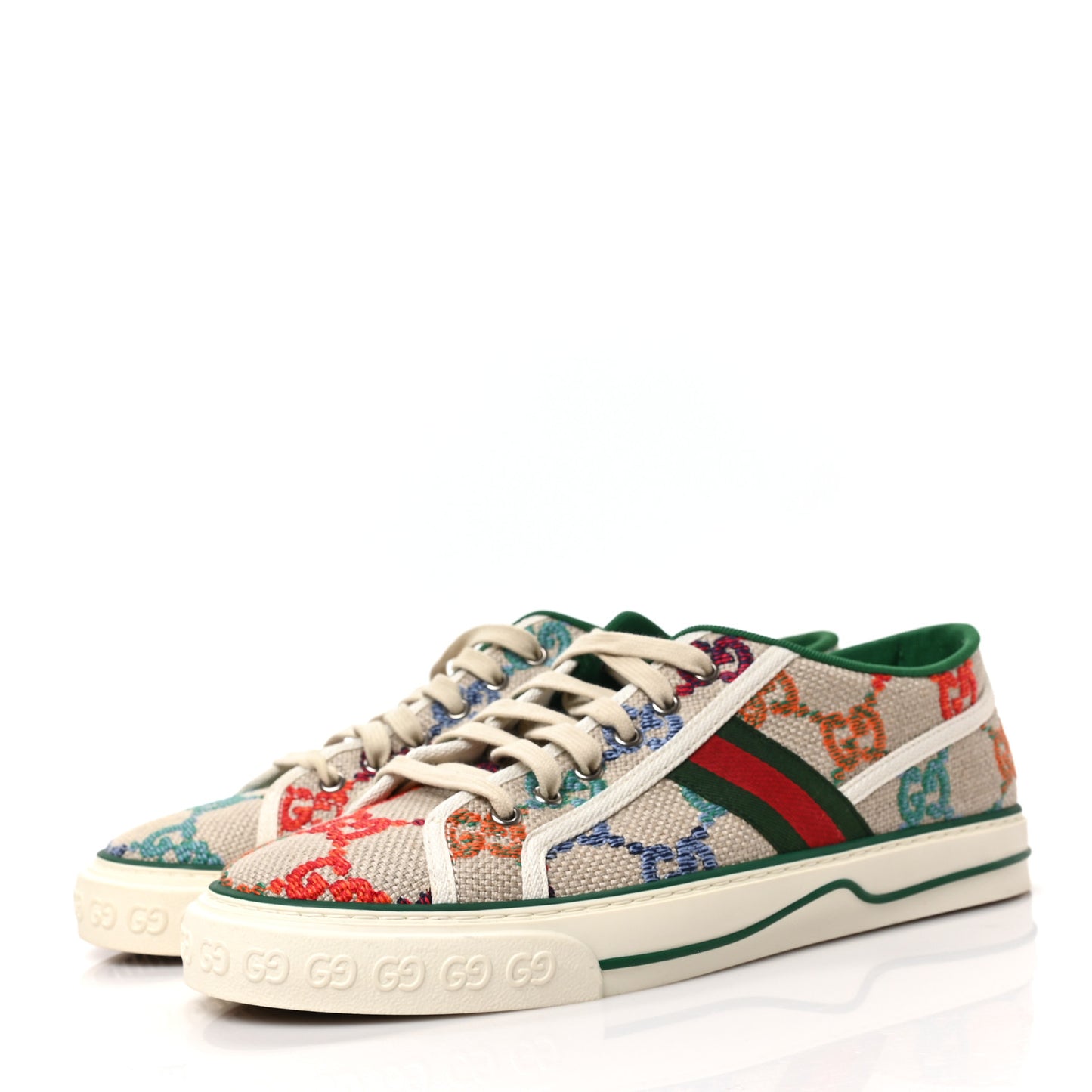 Linen Psychedelic Mini GG Monogram Men's 1977 Tennis Sneakers 9 Multicolor Mystic White