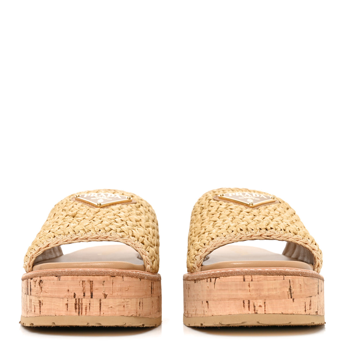 Prada Raffia Metal Triangle Logo Woven Flatform 35mm Slide Sandals 36 Naturale 2 of 9