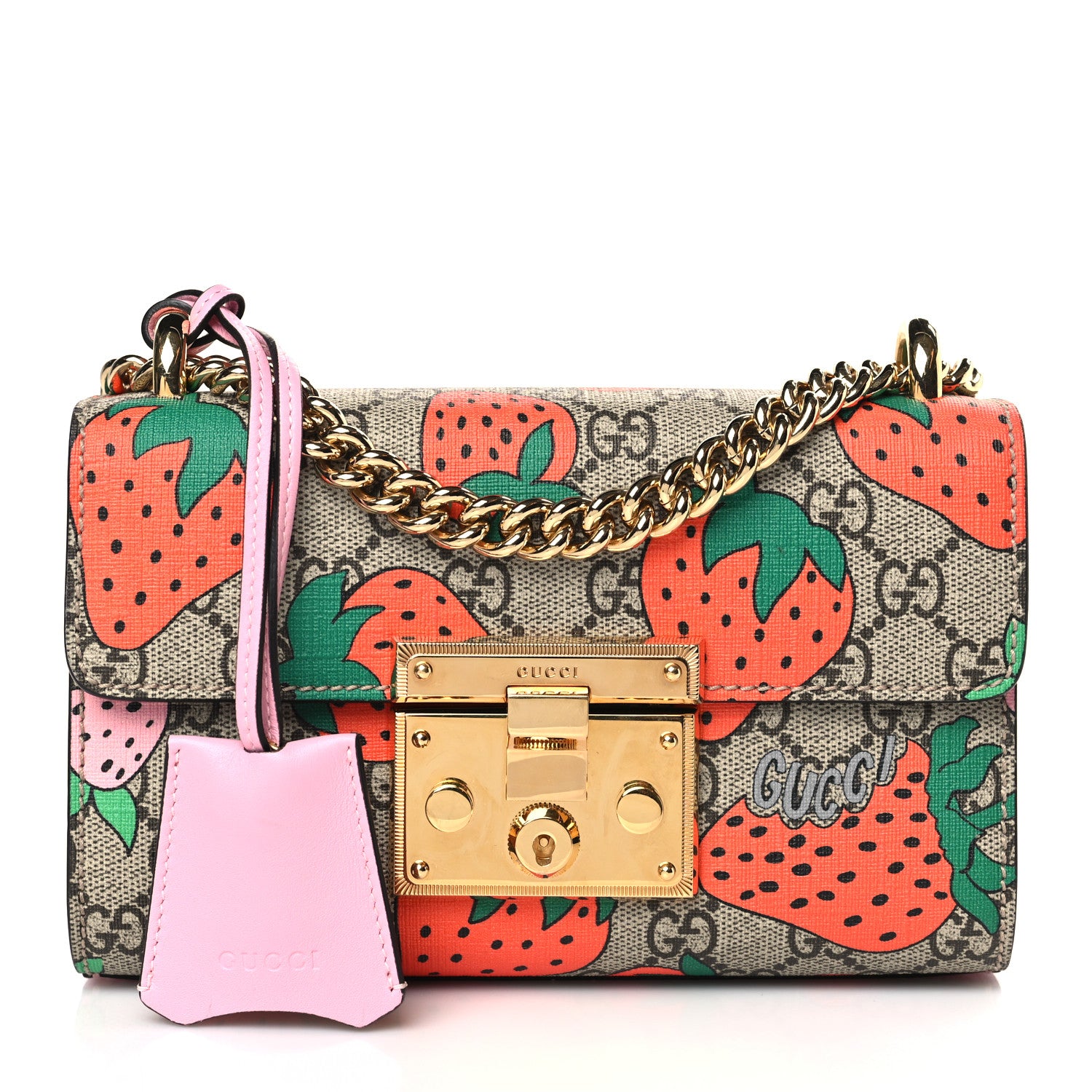 Gucci GG Supreme Monogram Strawberry Small Padlock Shoulder Bag 1 of 9