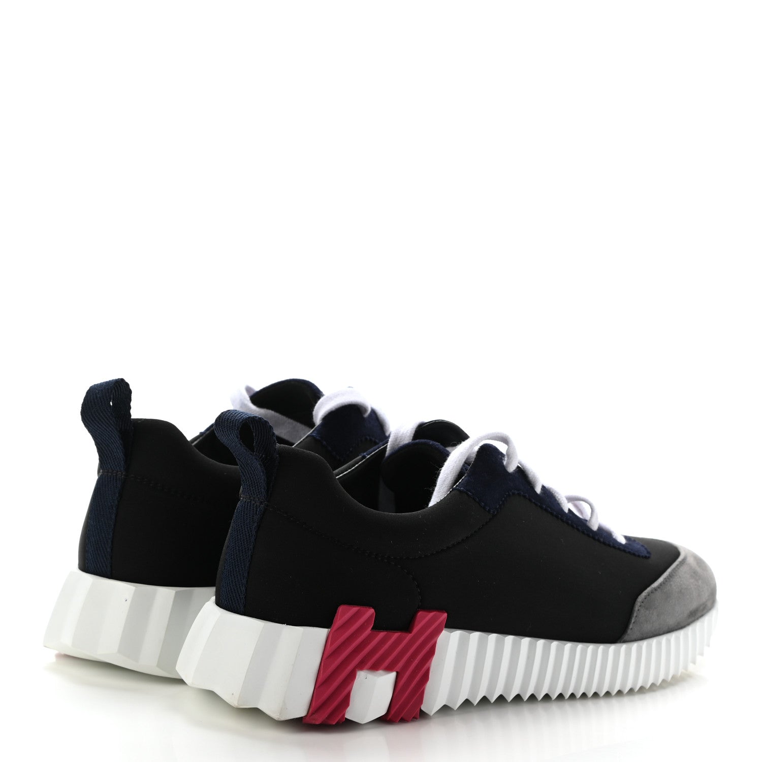 Hermes Technical Canvas Suede Goatskin Womens Bouncing Sneakers 38 Black Gris Osmium 4 of 11