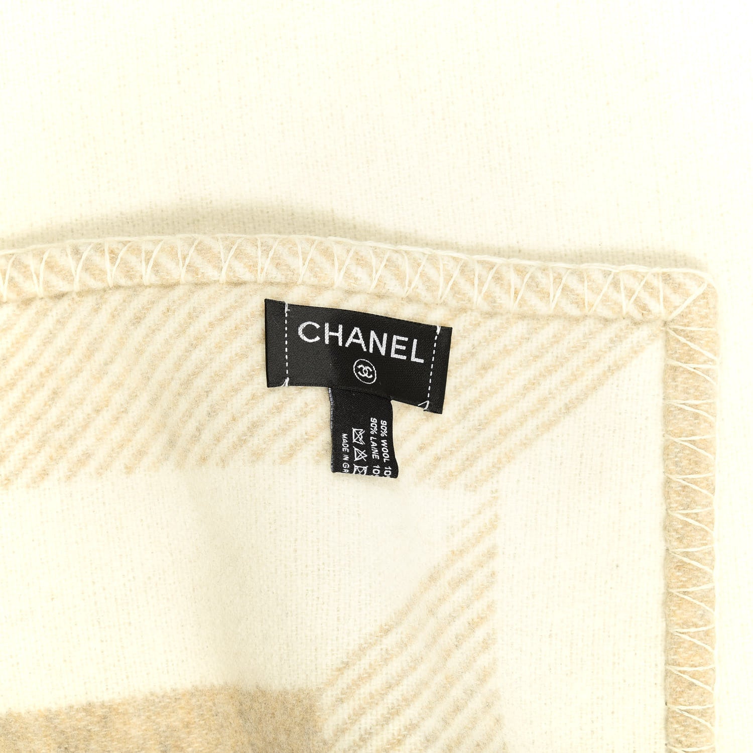Chanel Wool Cashmere CC Throw Blanket Beige 3 of 3