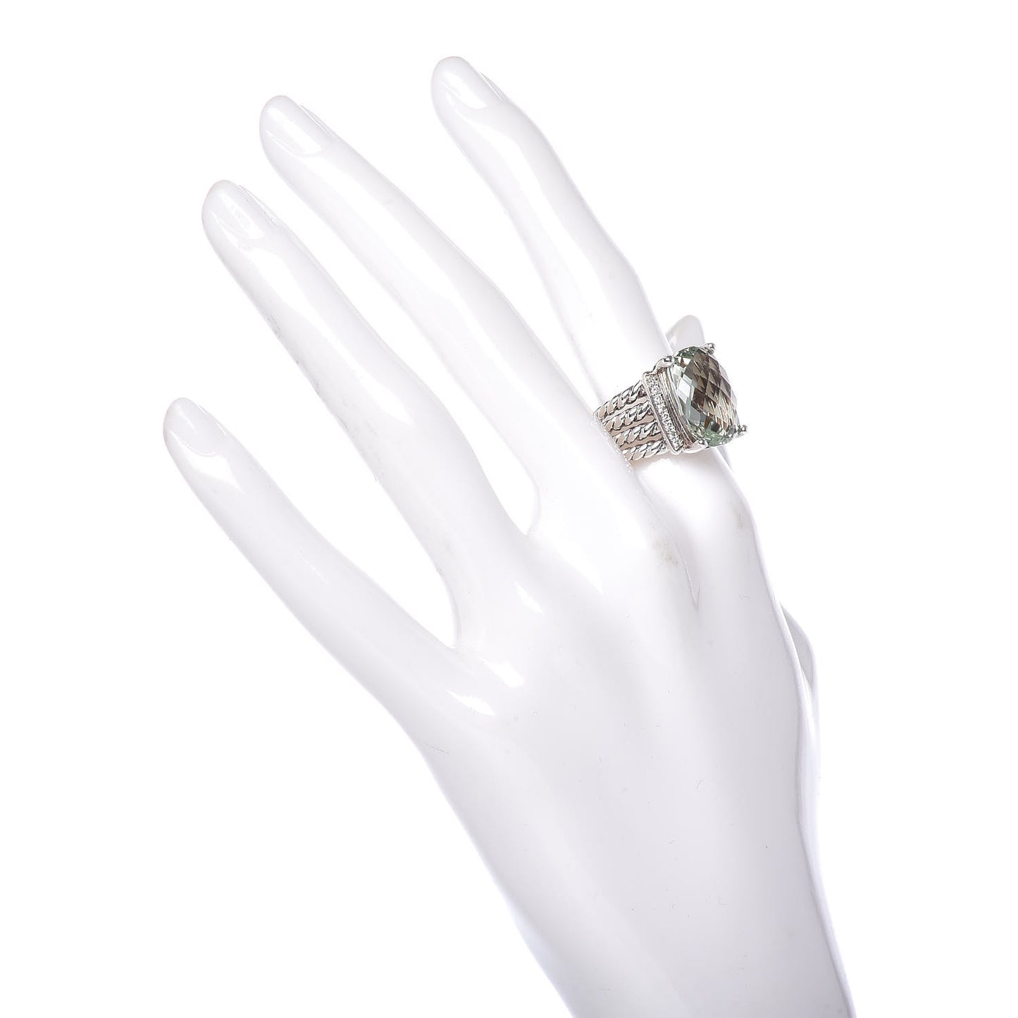 Sterling Silver Diamond Prasiolite 16mm Wheaton Ring 54 6.75