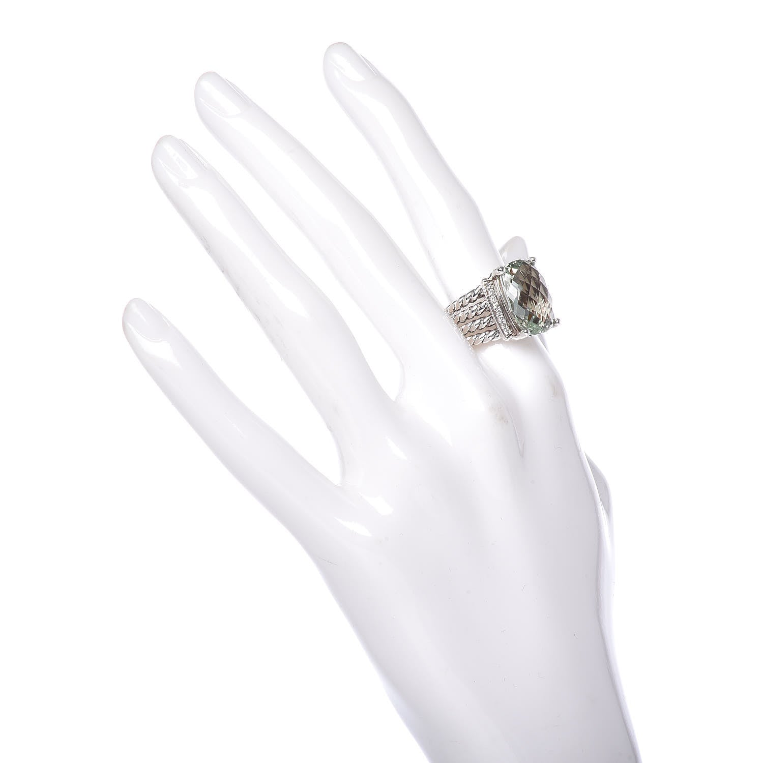David Yurman Sterling Silver Diamond Prasiolite 16mm Wheaton Ring 54 6.75 2 of 6