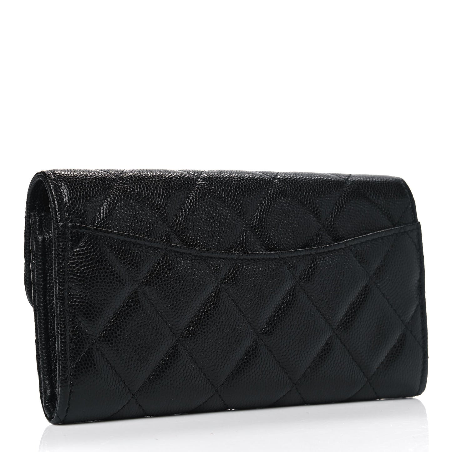 Caviar Quilted Medium Gusset Flap Wallet Black