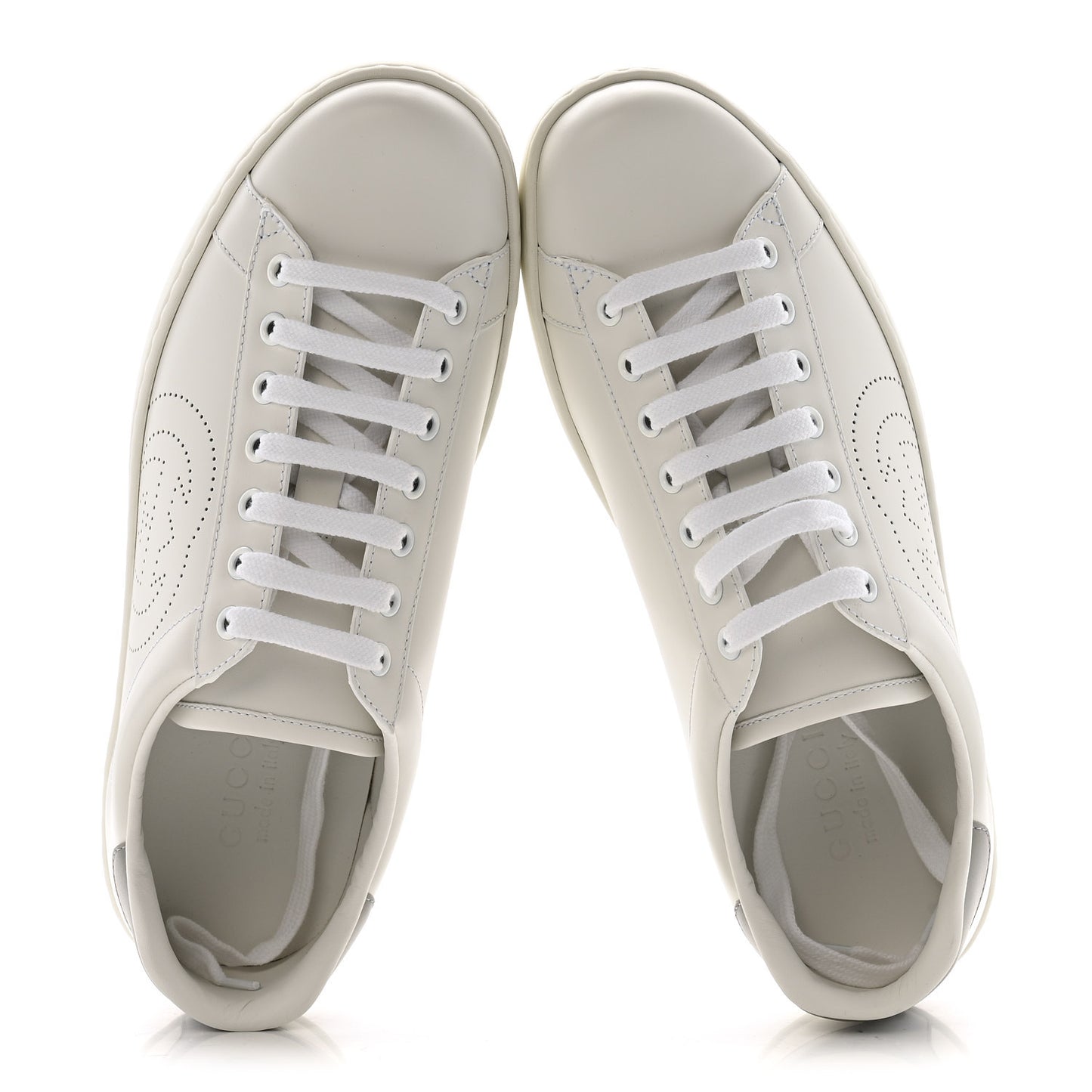 Calfskin Interlocking G Perforated Mens Ace Sneakers 8 White Grey Sky