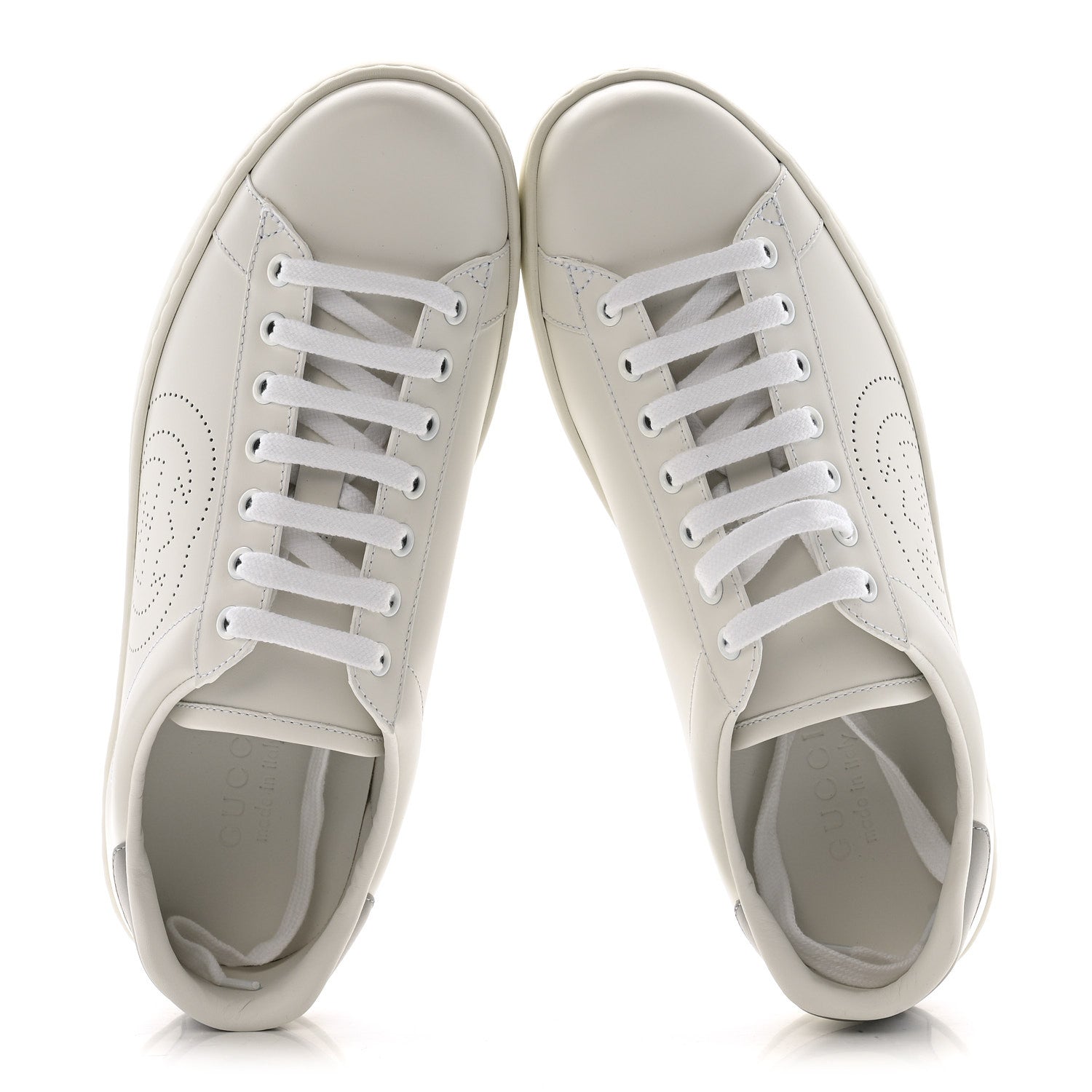 Gucci Calfskin Interlocking G Perforated Mens Ace Sneakers 8 White Grey Sky 2 of 12