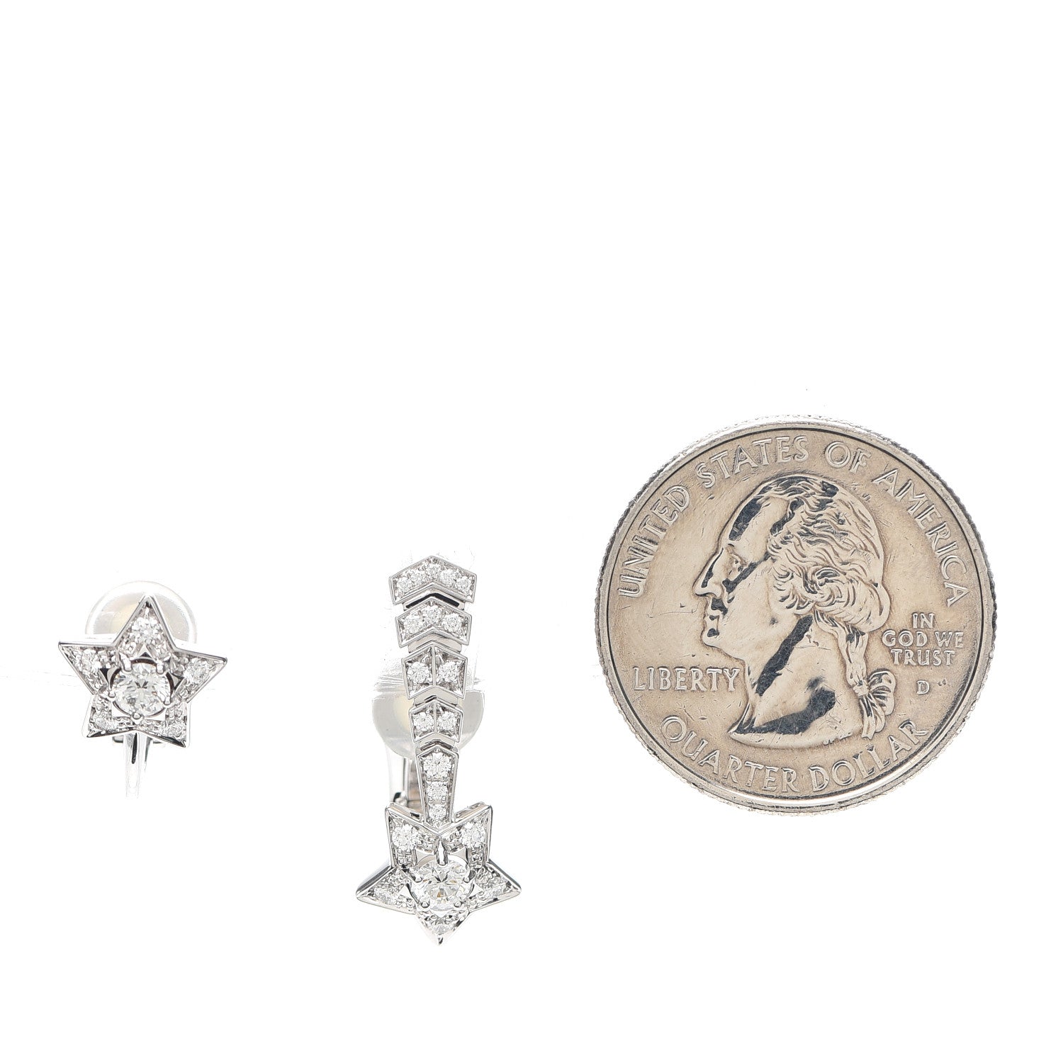 Chanel 18K White Gold Diamond Comete Chevron Earrings 2 of 5