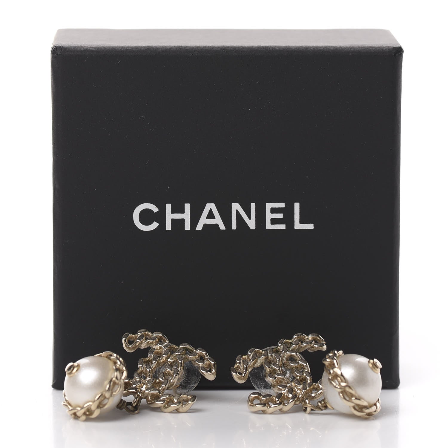 Chanel Chain Pearl CC Drop Earrings Gold 5 of 5