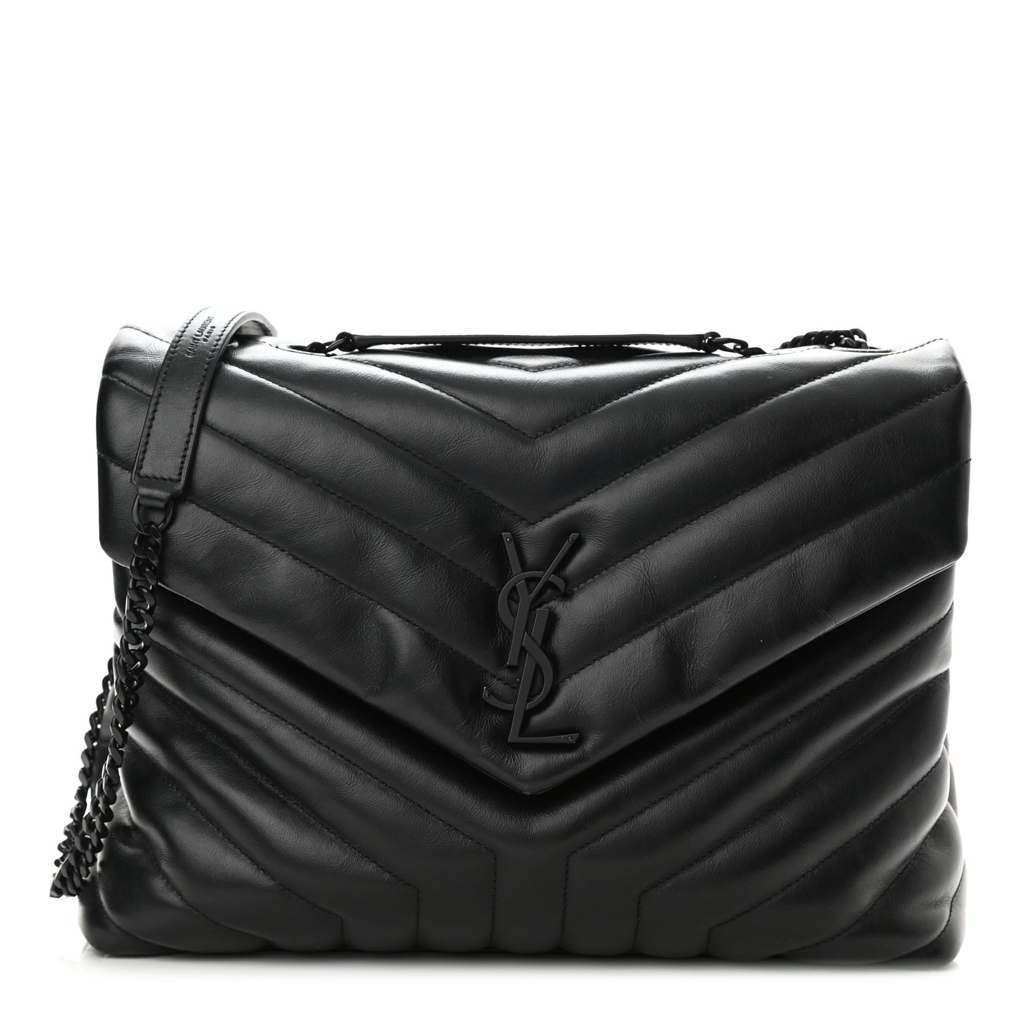 Calfskin Y Quilted Monogram Medium Loulou Chain Satchel Black