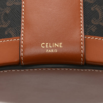 Celine Calfskin Triomphe Canvas Medium Tambour Bag Tan 6 of 10