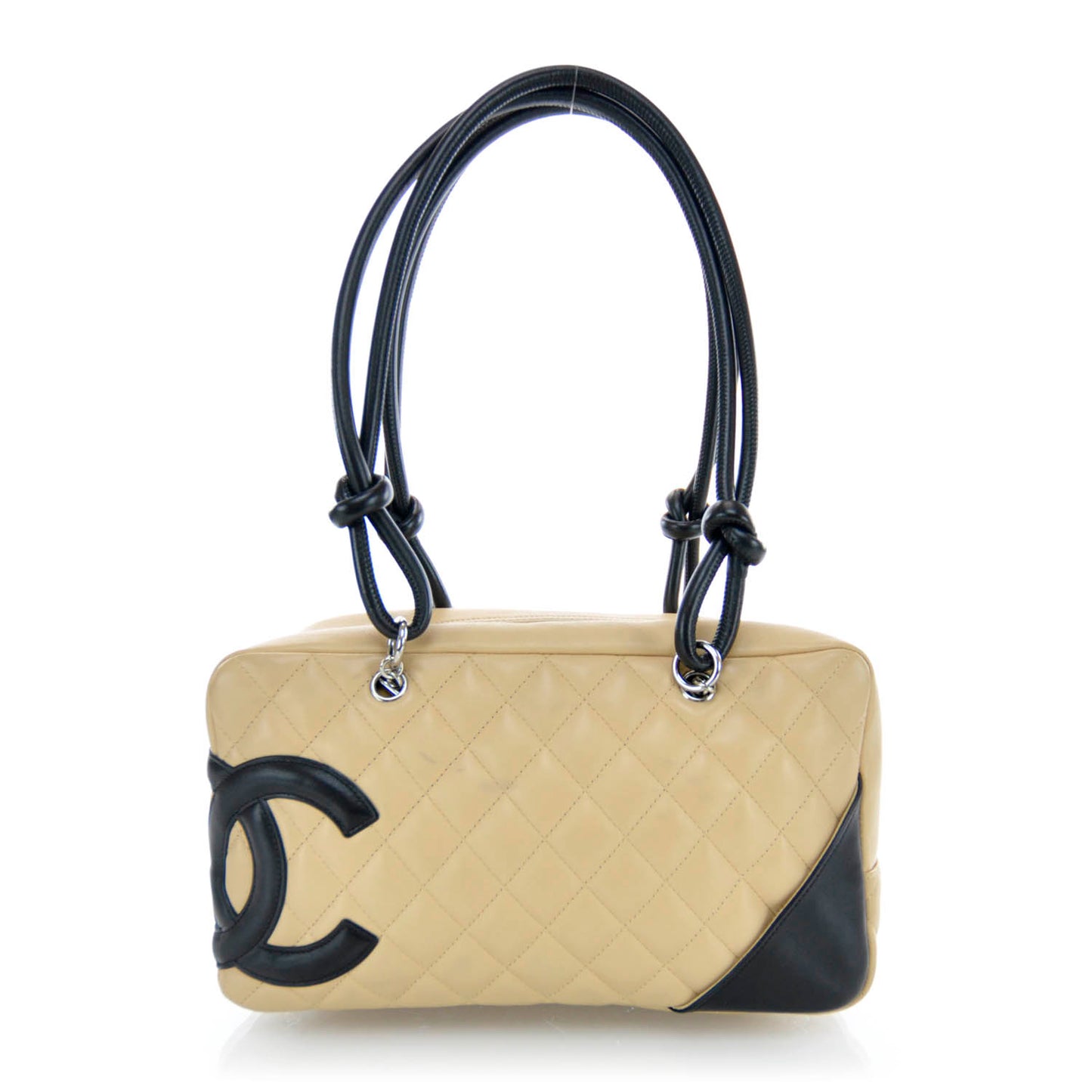 Calfskin Quilted Large Cambon Bowler Beige Black