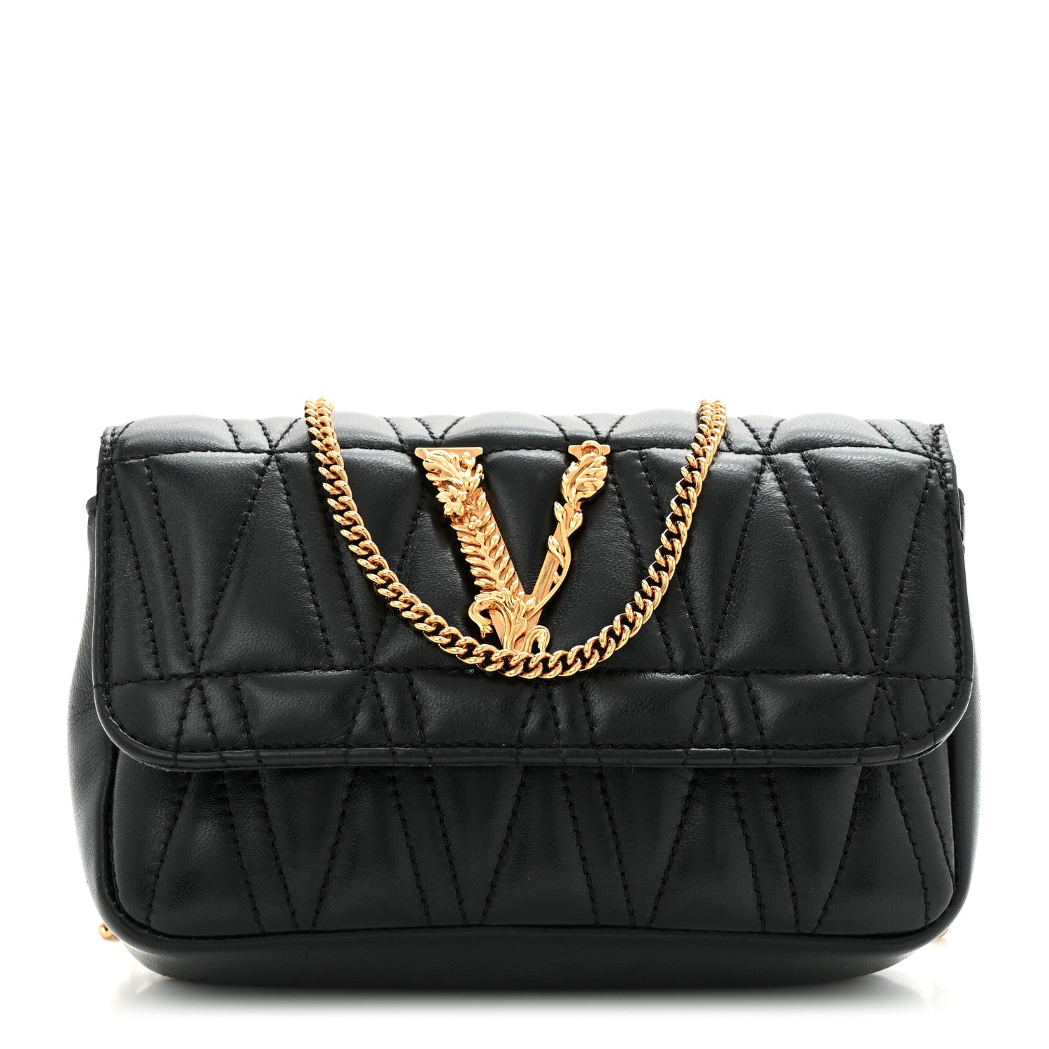 Versace Nappa Quilted Virtus Evening Bag Black 1 of 11