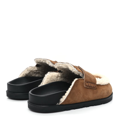 Hermes Suede Goatskin Shearling Go Mules 36 Beige Kraft Ecru 4 of 9