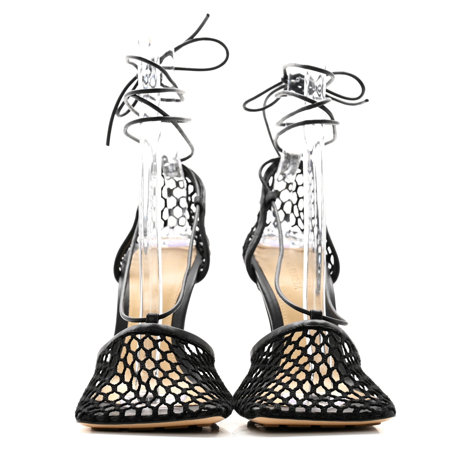 Bottega Veneta Mesh Nappa Stretch Ankle Tie Sandals 40 Black 2 of 7