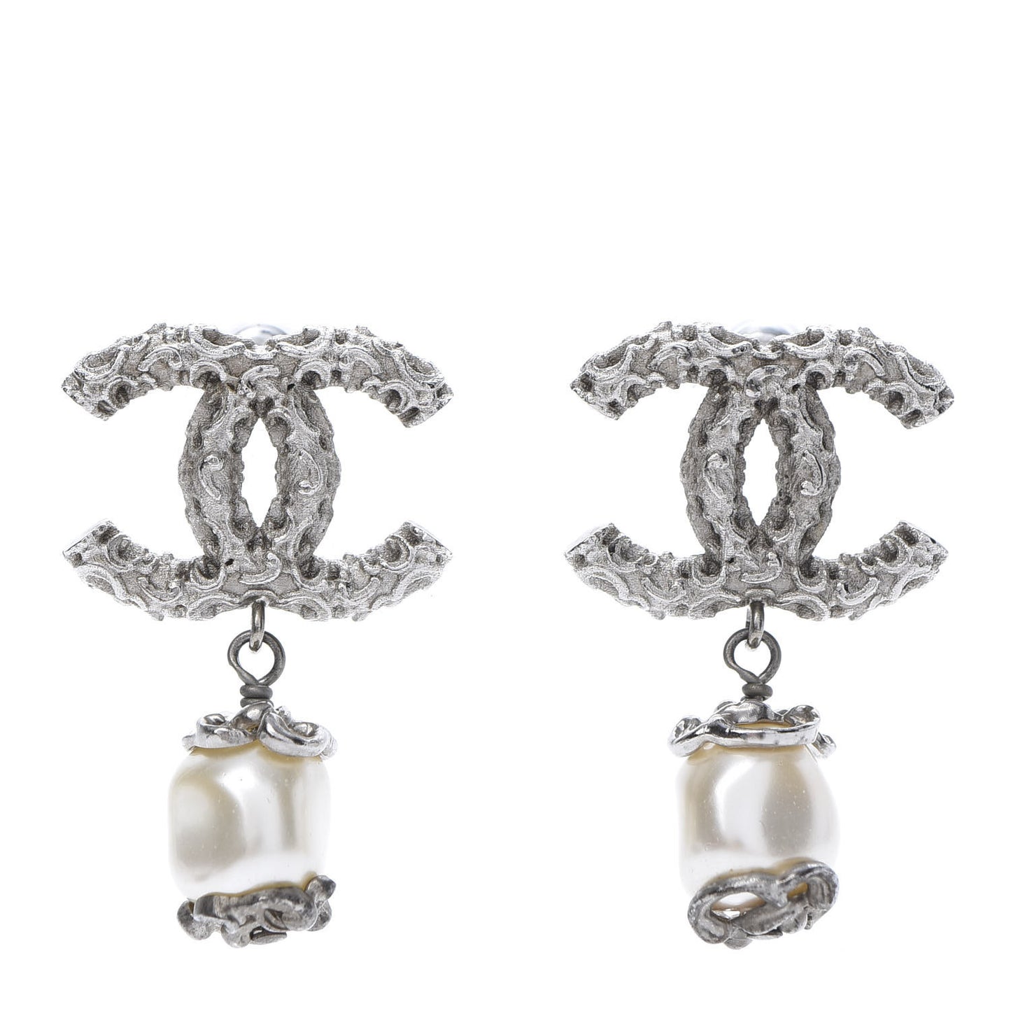 Pearl Textured CC Drop Earrings Silver