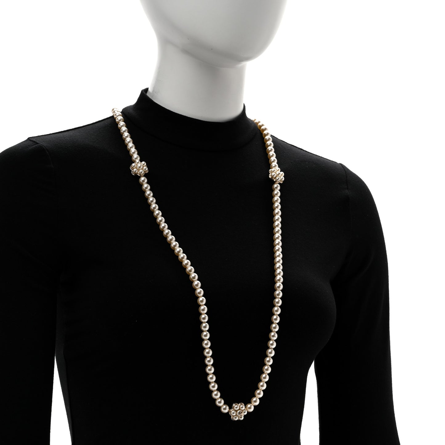 Pearl CC Camellia Long Necklace Gold