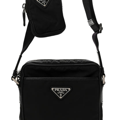 Prada Tessuto Nylon Saffiano Pocket Messenger Shoulder Bag Black 8 of 13