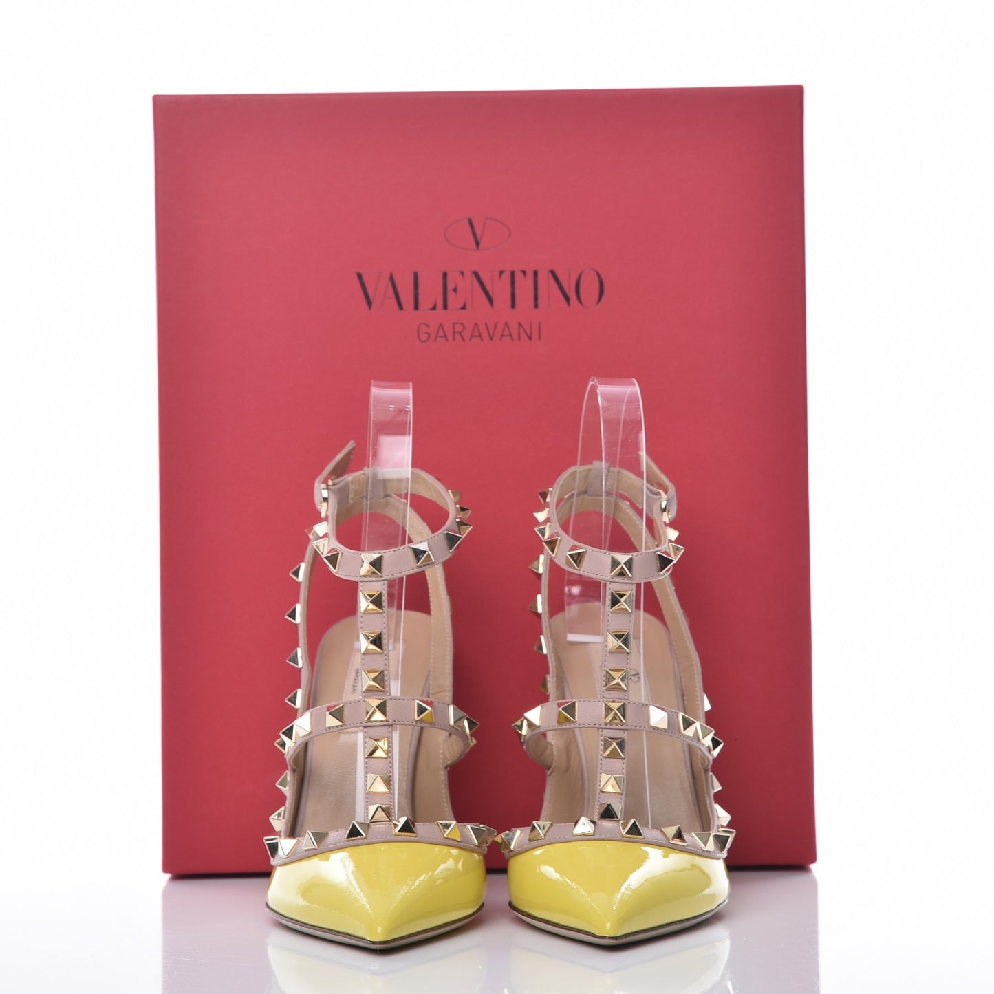 Patent Rockstud Ankle Strap 100mm Pumps 36 Naples Yellow Poudre