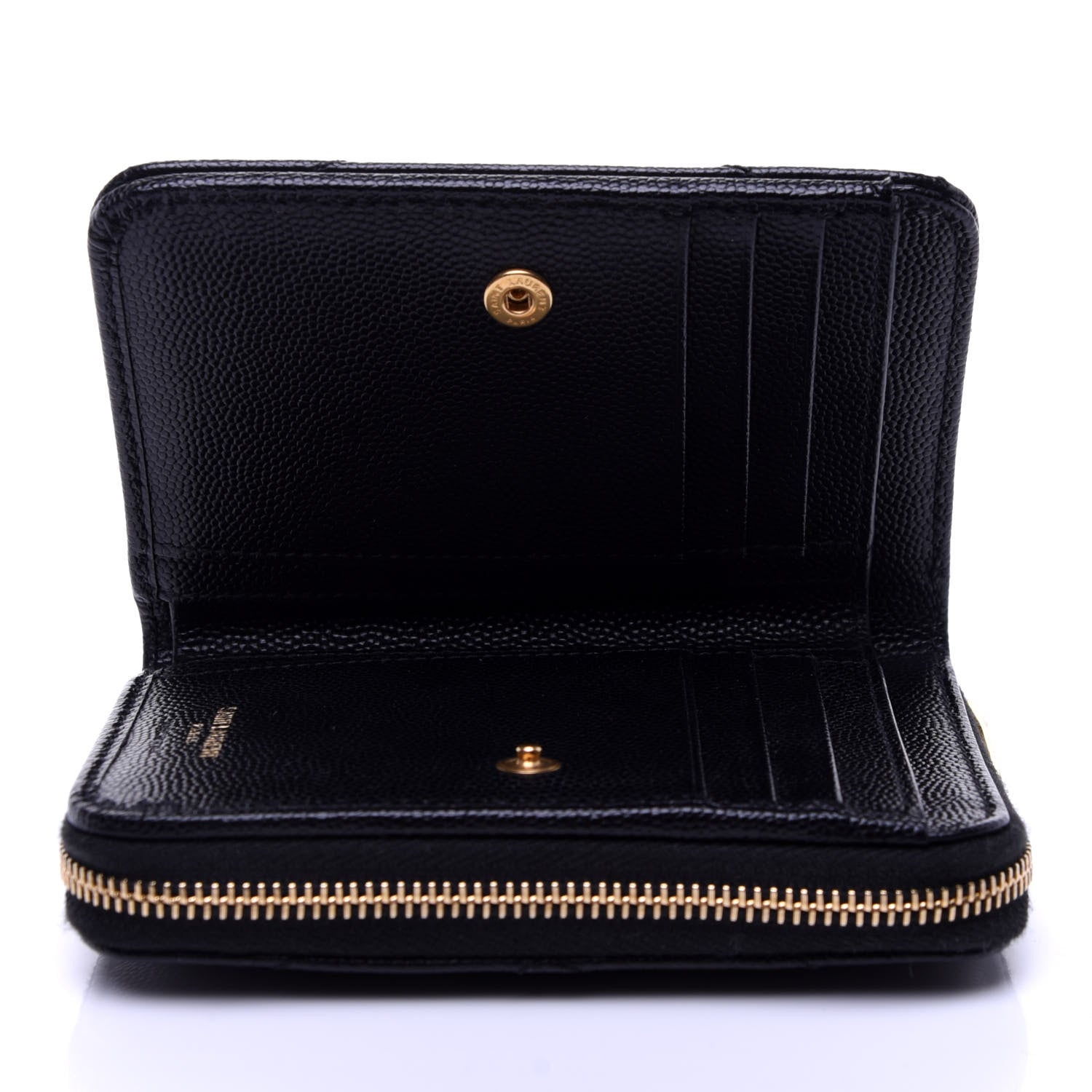 Saint Laurent Grain De Poudre Matelasse Chevron Monogram Compact Zip Around Wallet Black 6 of 9