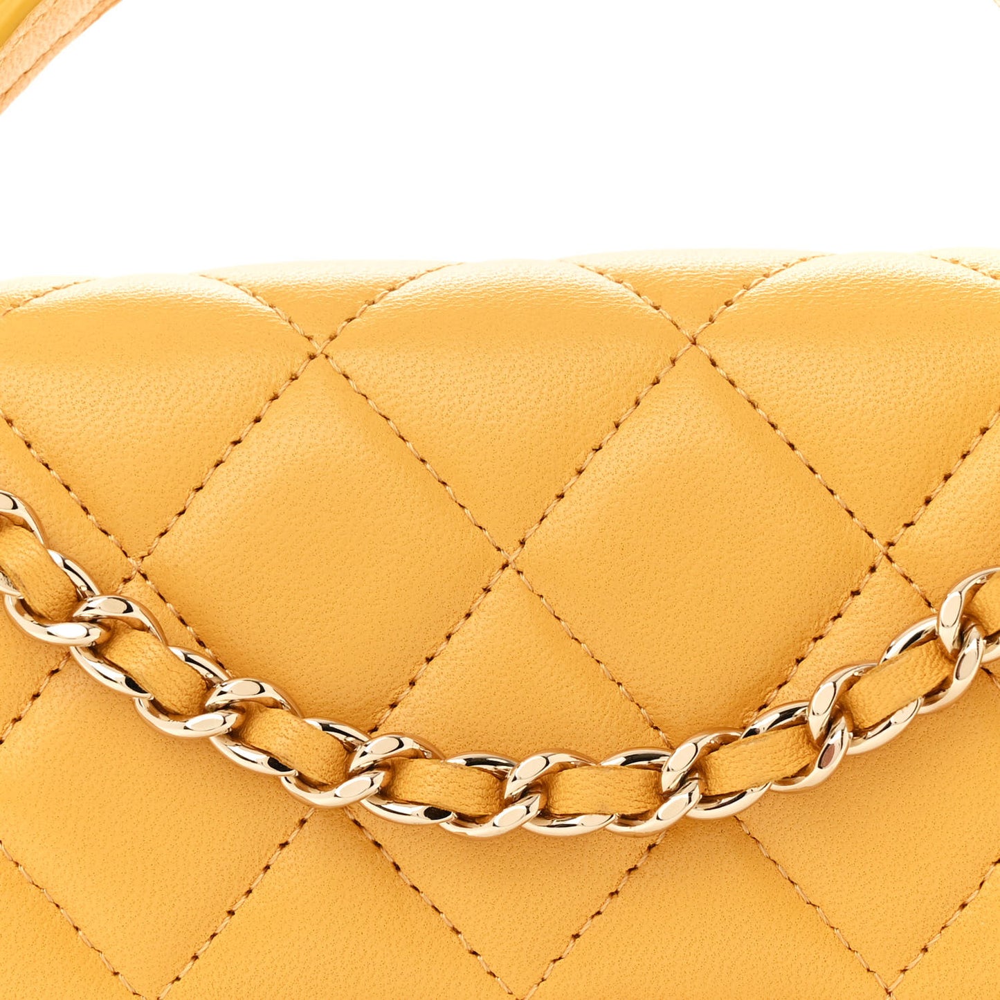 Lambskin Quilted Flap Phone Holder With Chain Yellow