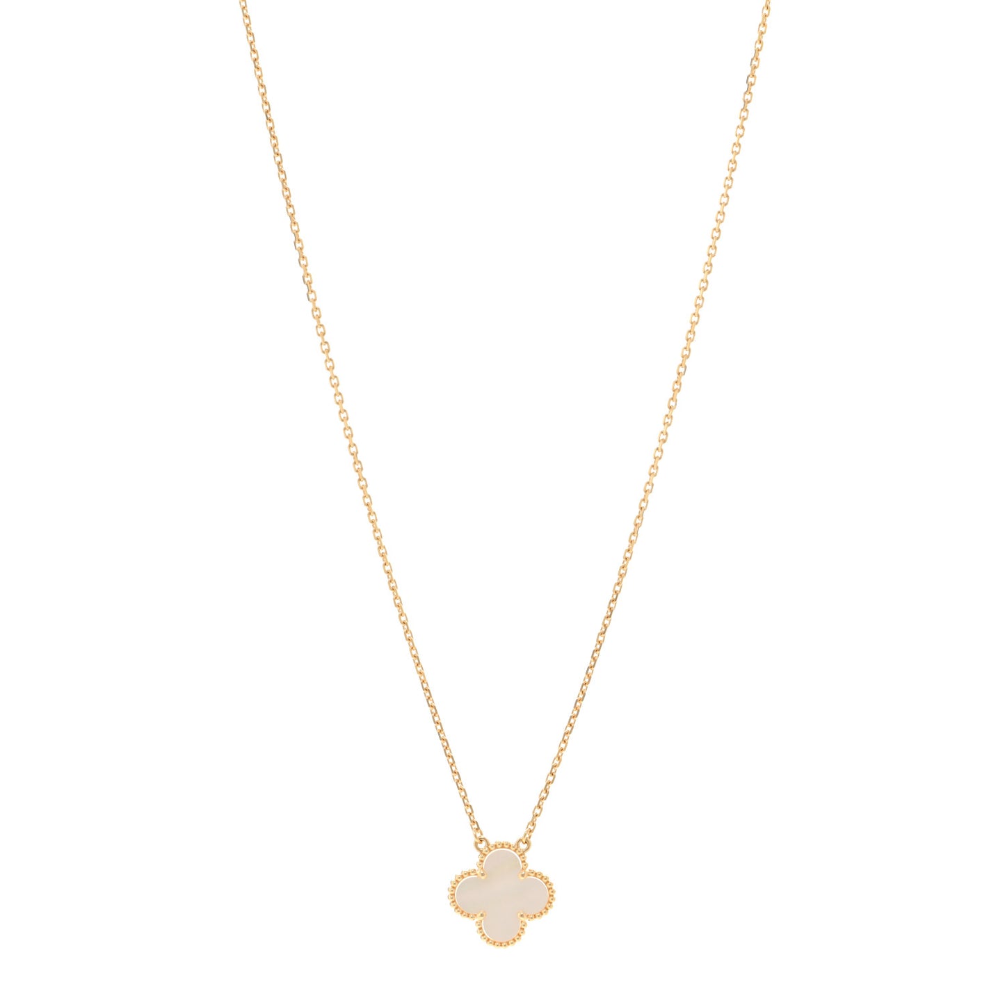 18K Yellow Gold Mother of Pearl Vintage Alhambra Pendant Necklace
